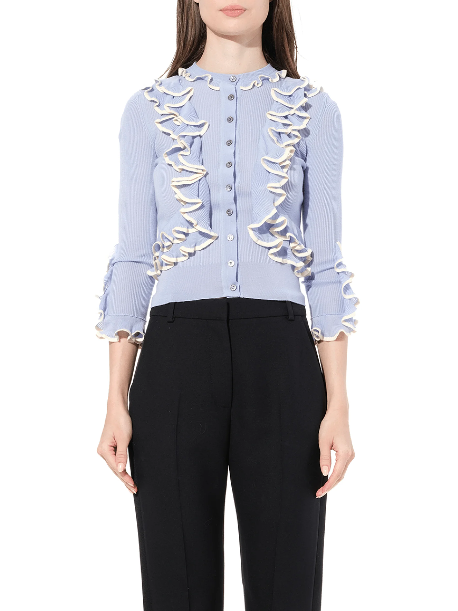 Ruffle Knit Cardigan in Light Blue - 1
