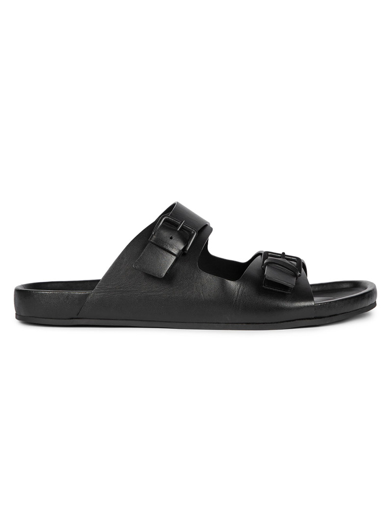 Men's Double Buckle Leather Sandals - Noir 1
