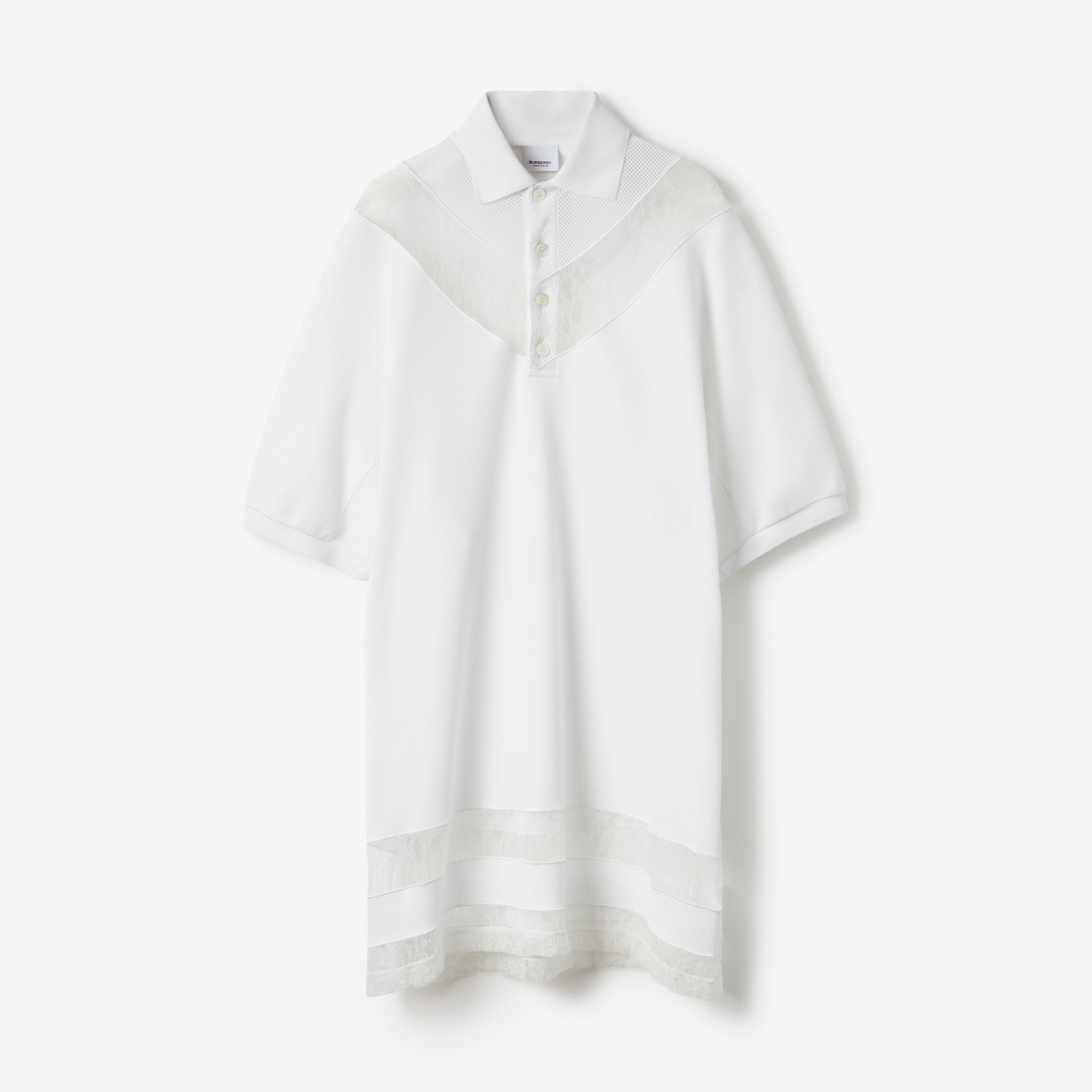 Lace Panel Cotton Piqué Polo Shirt Dress - 1