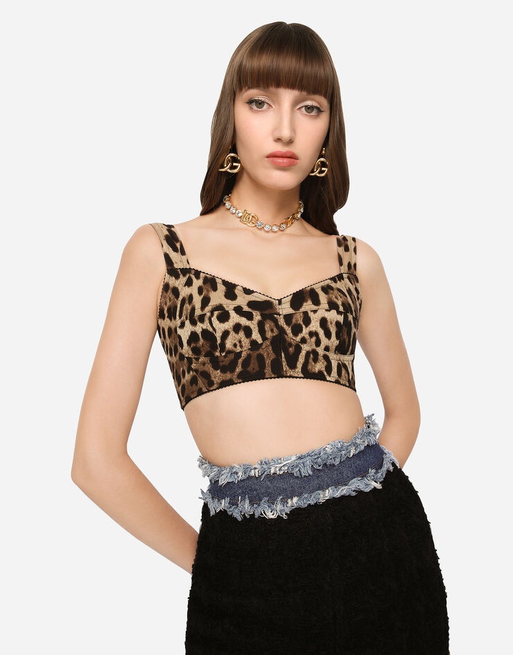 Short bustier top in charmeuse with leopard print - 4