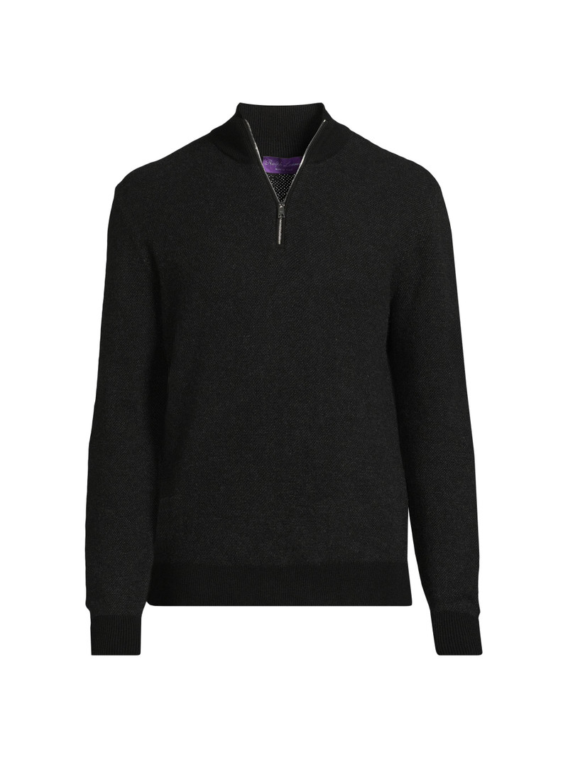 Men's Birdseye Cashmere Quarter-Zip Sweater - Classic Black 1