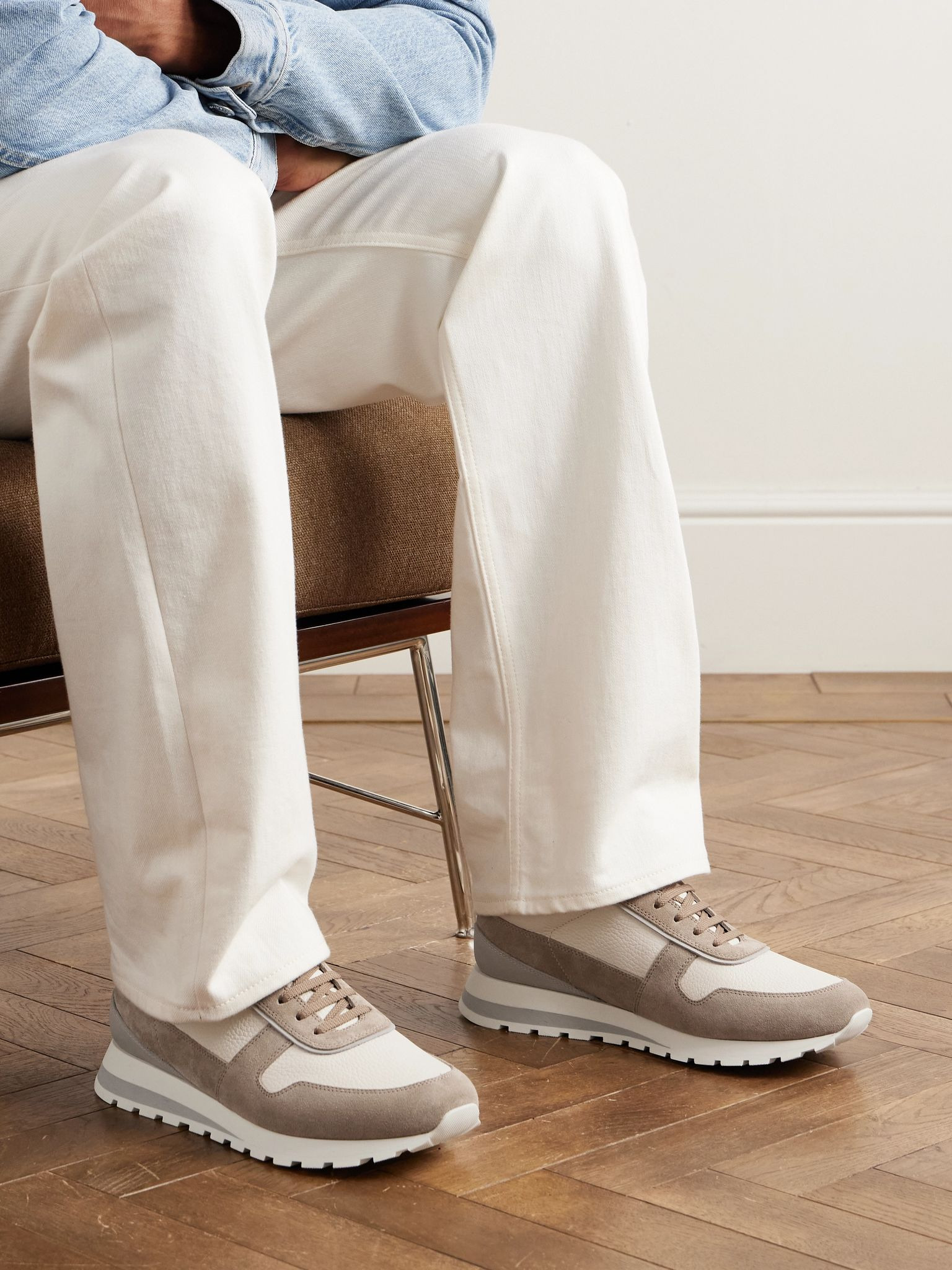Olimpo Suede-Trimmed Full-Grain Leather Sneakers Beige - 2