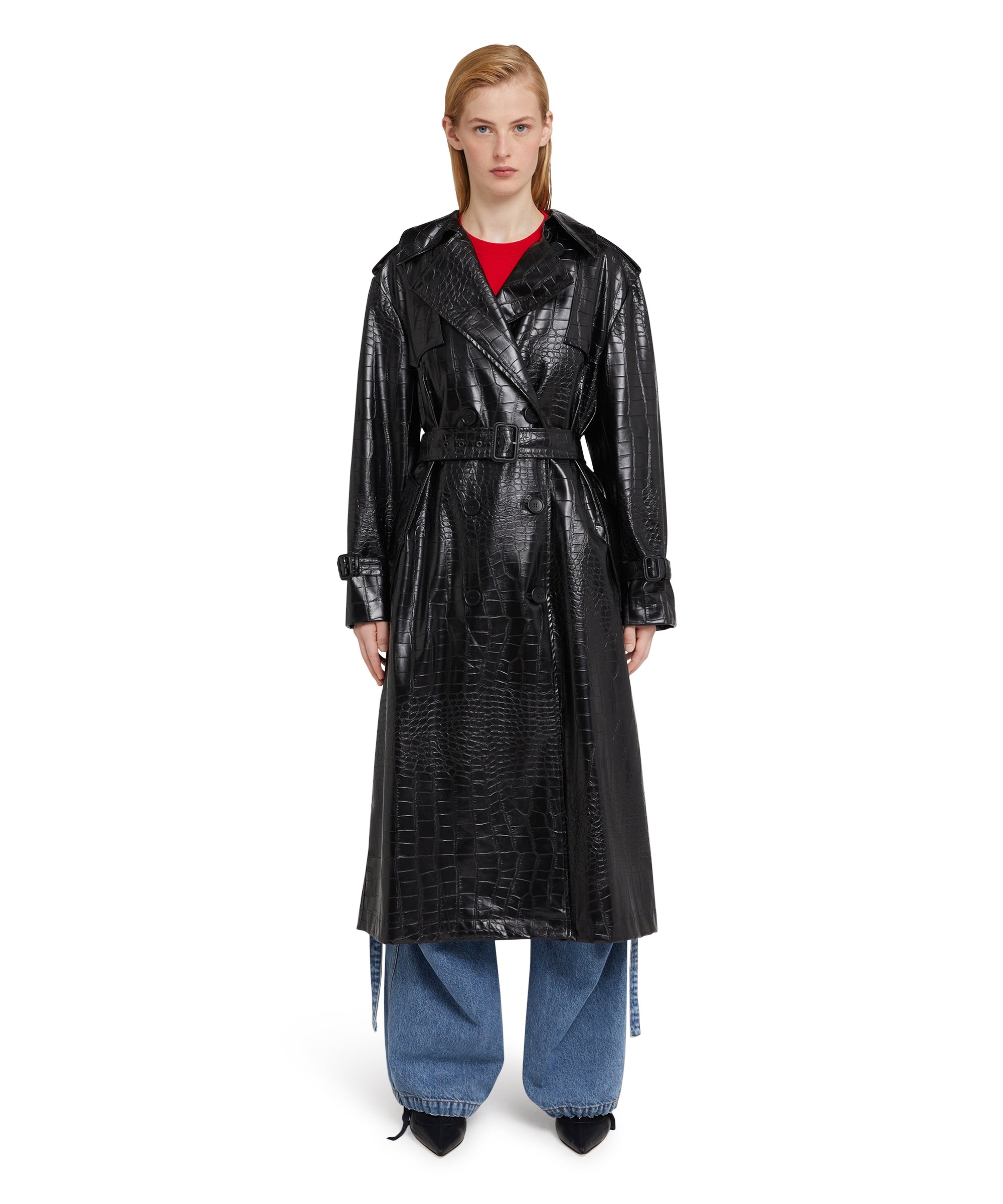 "Croco Faux Leather" fabric trench coat - 2