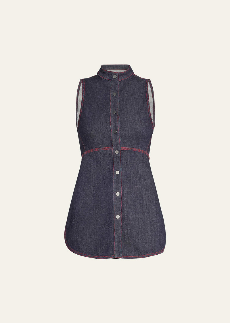 Denim Button Down Flared Blouse - 1