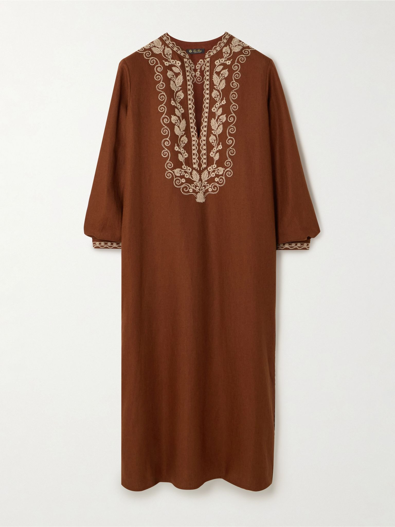 Embroidered linen kaftan Brown - 1