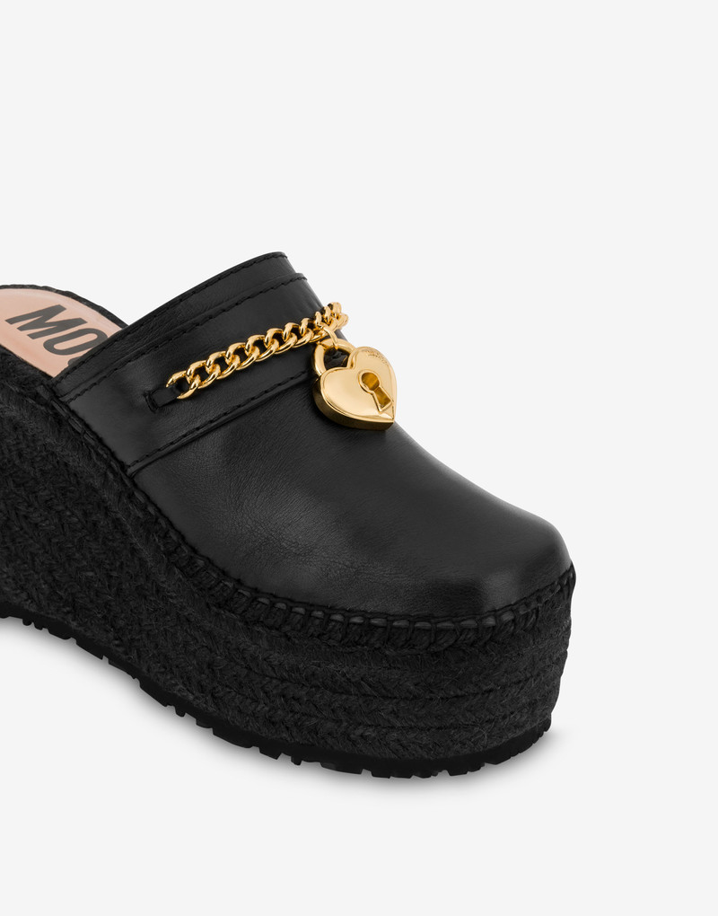 CHAIN & HEART CALFSKIN WEDGE MULES 4