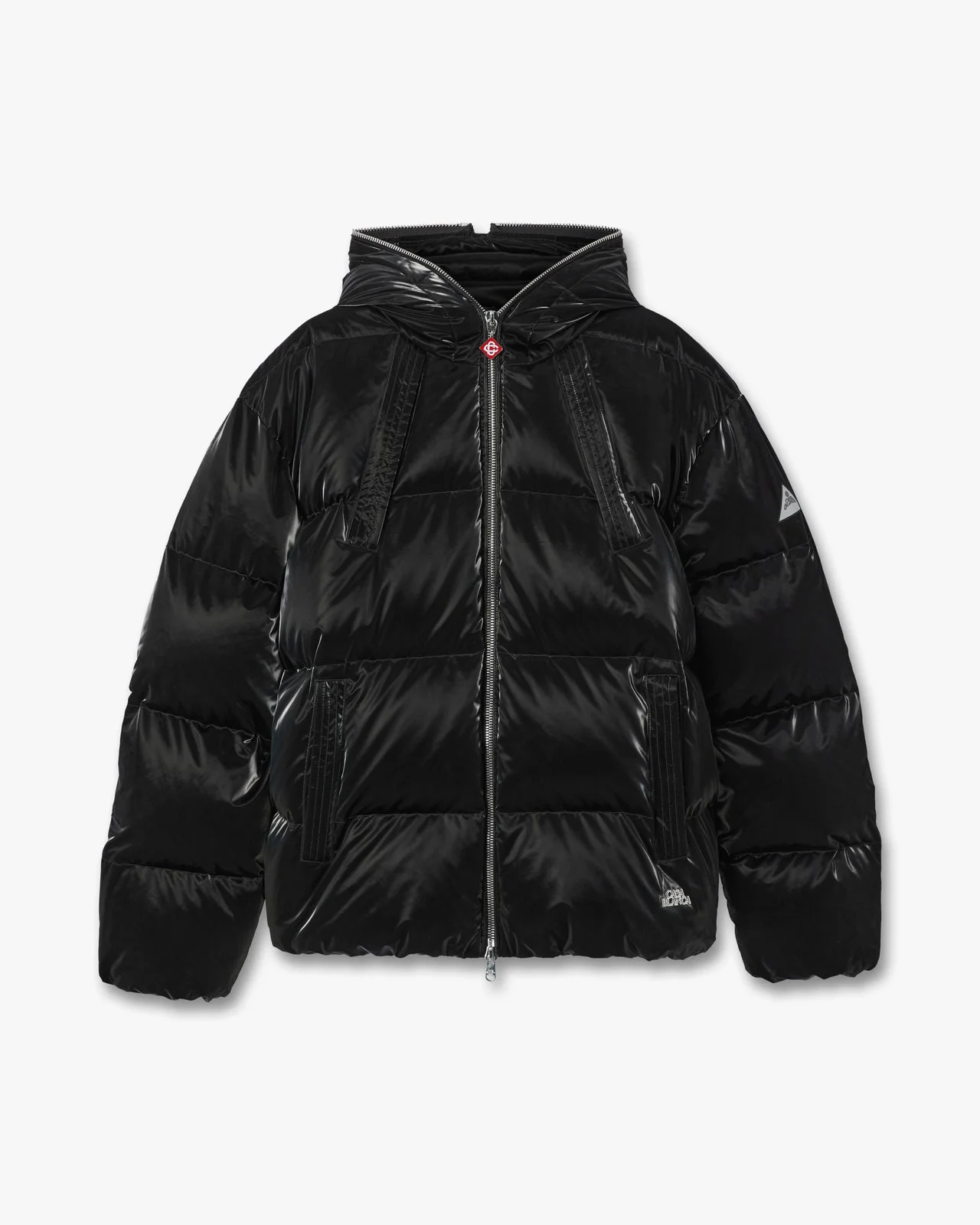 Black Lacquered Nylon Puffer Down Jacket - 1