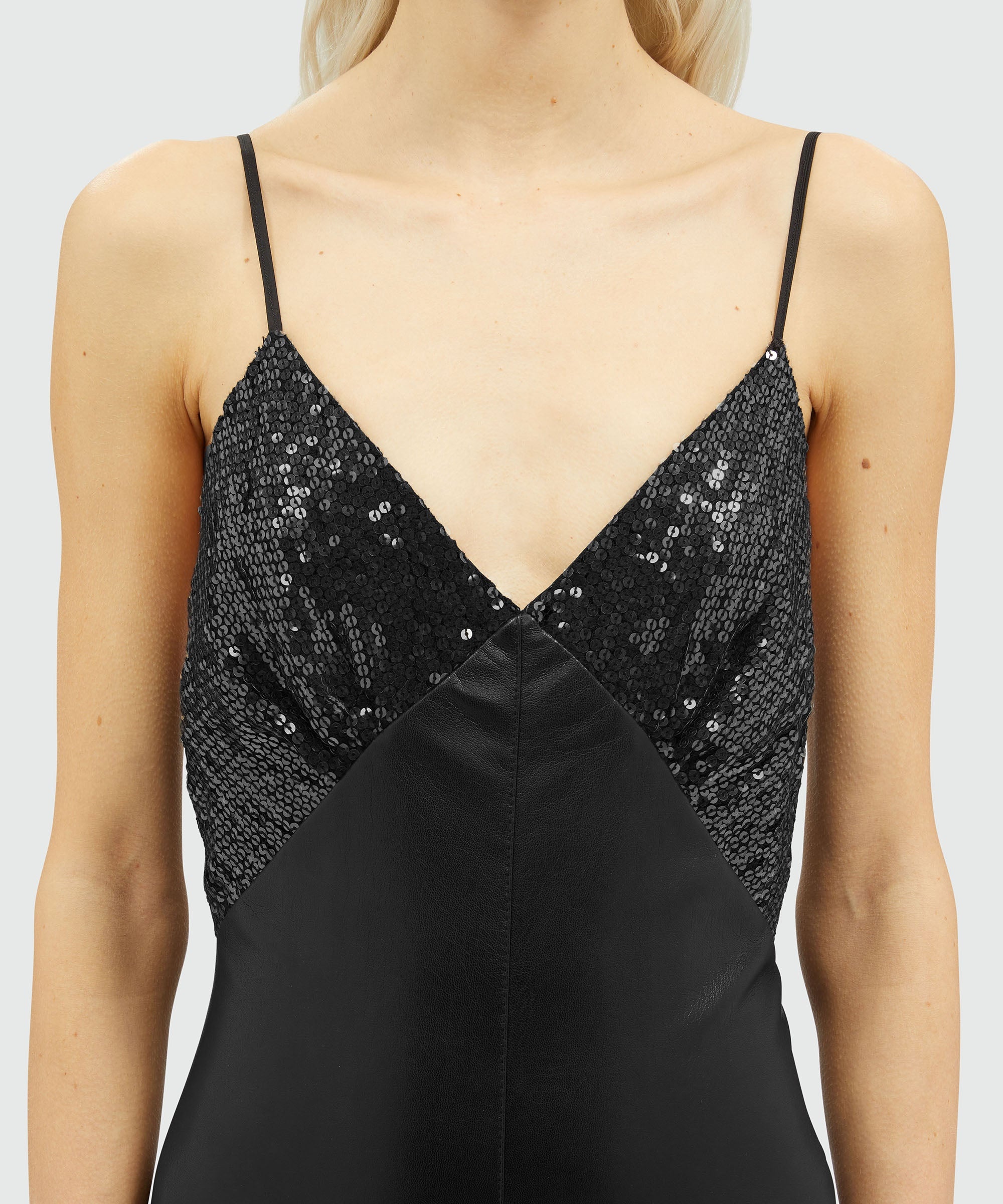 Faux-leather slip dress with sequins - 5