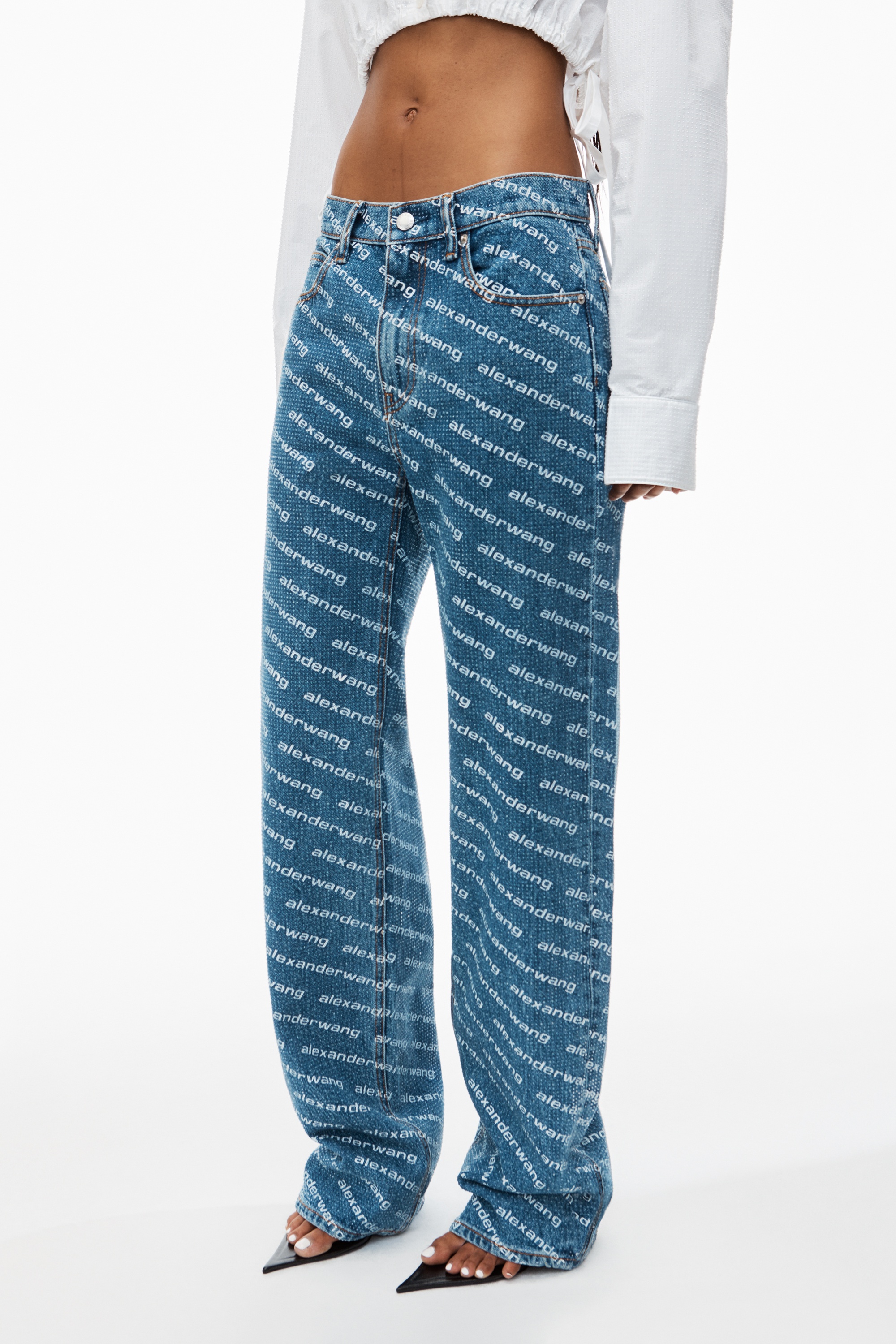 EZ Mid Rise Jeans in Logo Crystal Hotfix - 3