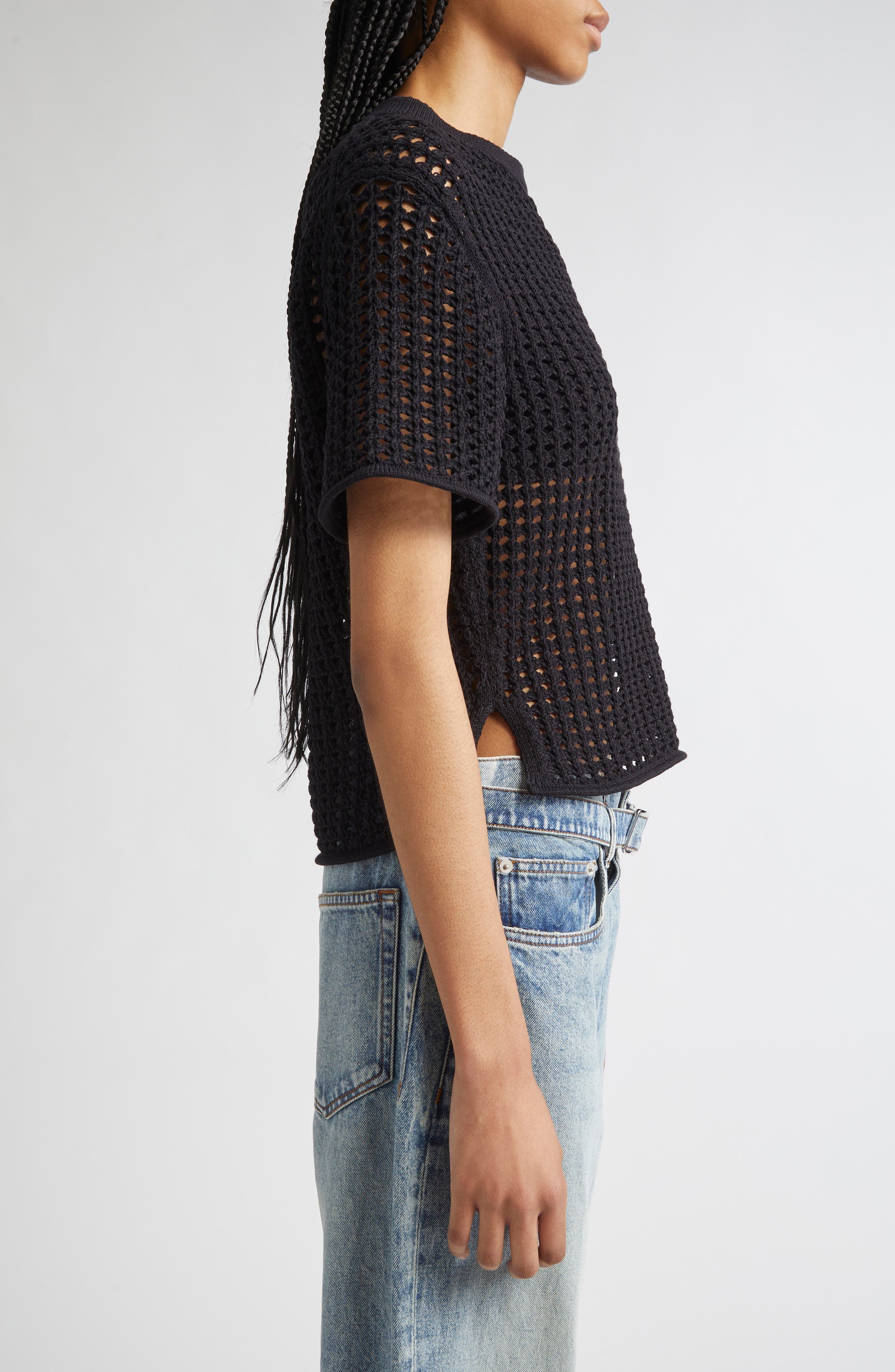 Proenza Schouler Kimia Open Crochet Sweater in Black at Nordstrom - 4