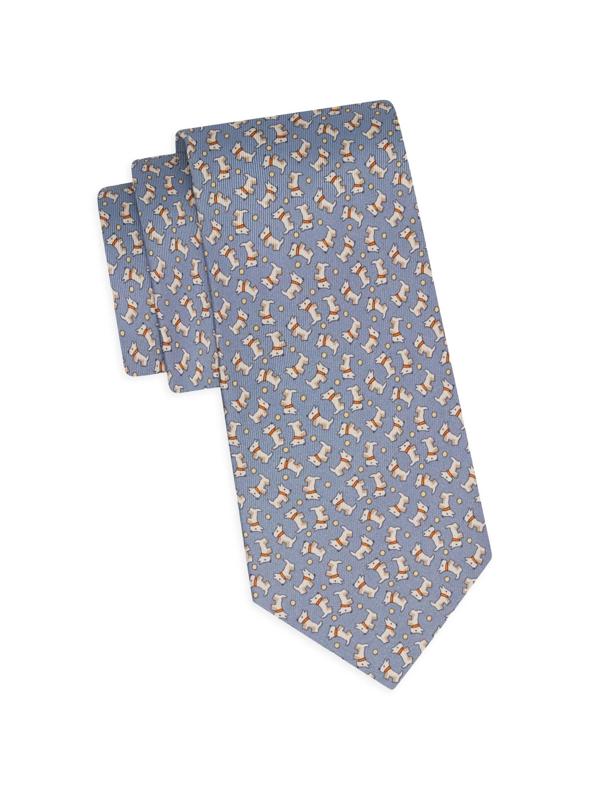 Men's Charlie-Print Silk Tie - Grigio - 1