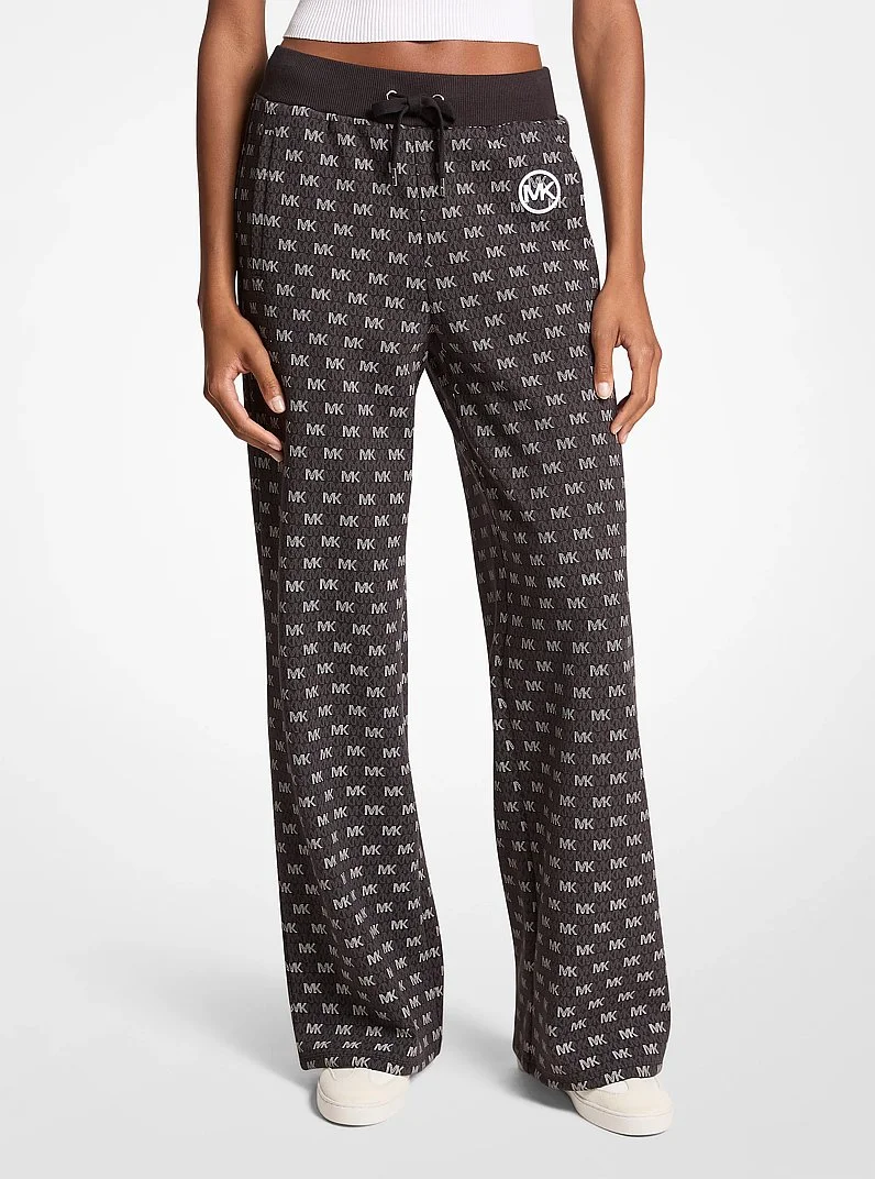 Logo Cotton Blend Knit Wide-Leg Pants - 1