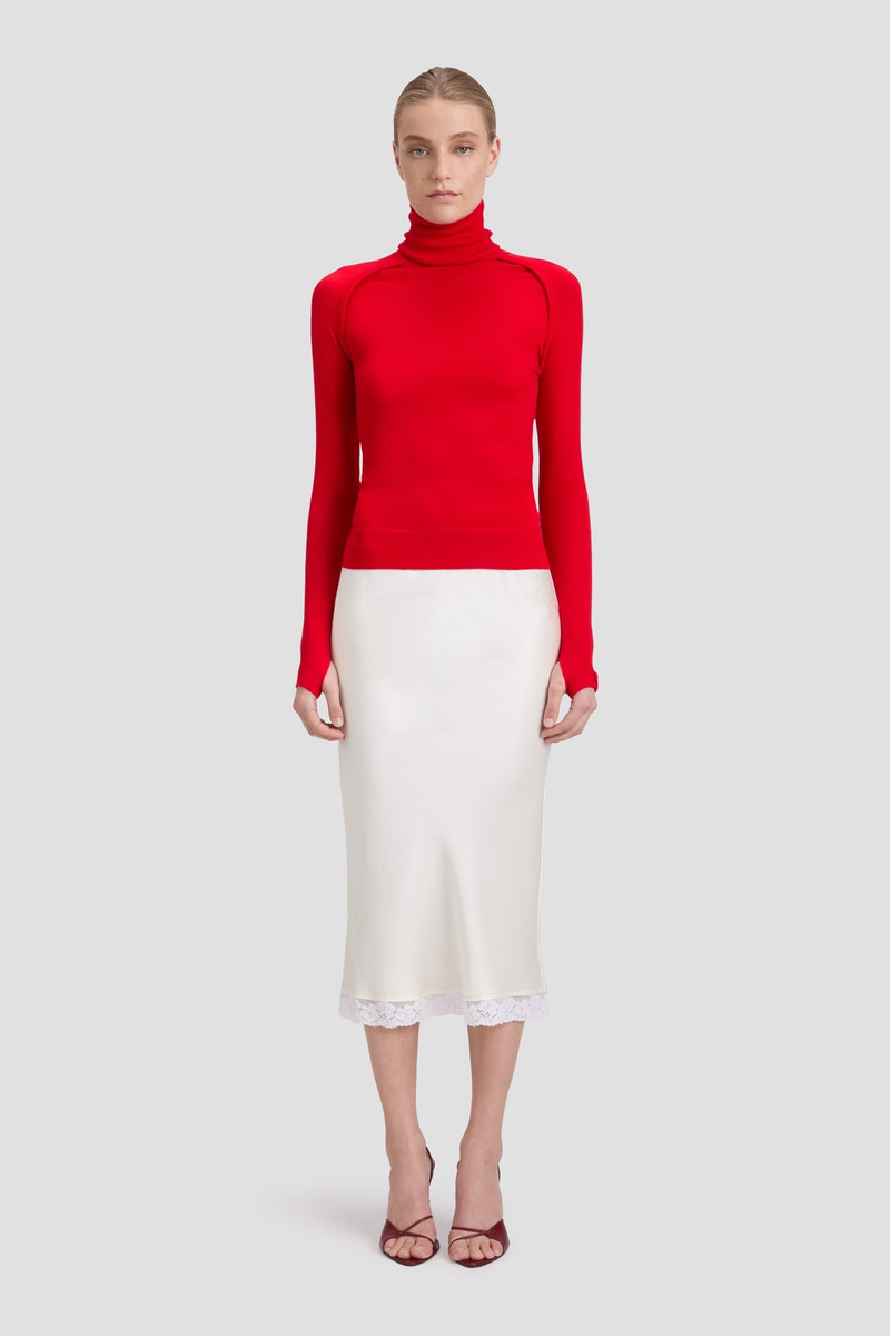 Victoria Beckham Lace Trim Slip Skirt In Ivory outlook