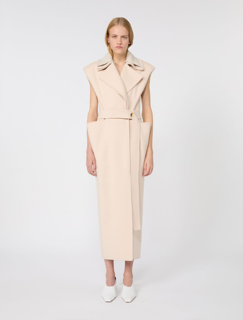 Sleeveless pure double wool coat - powder 3