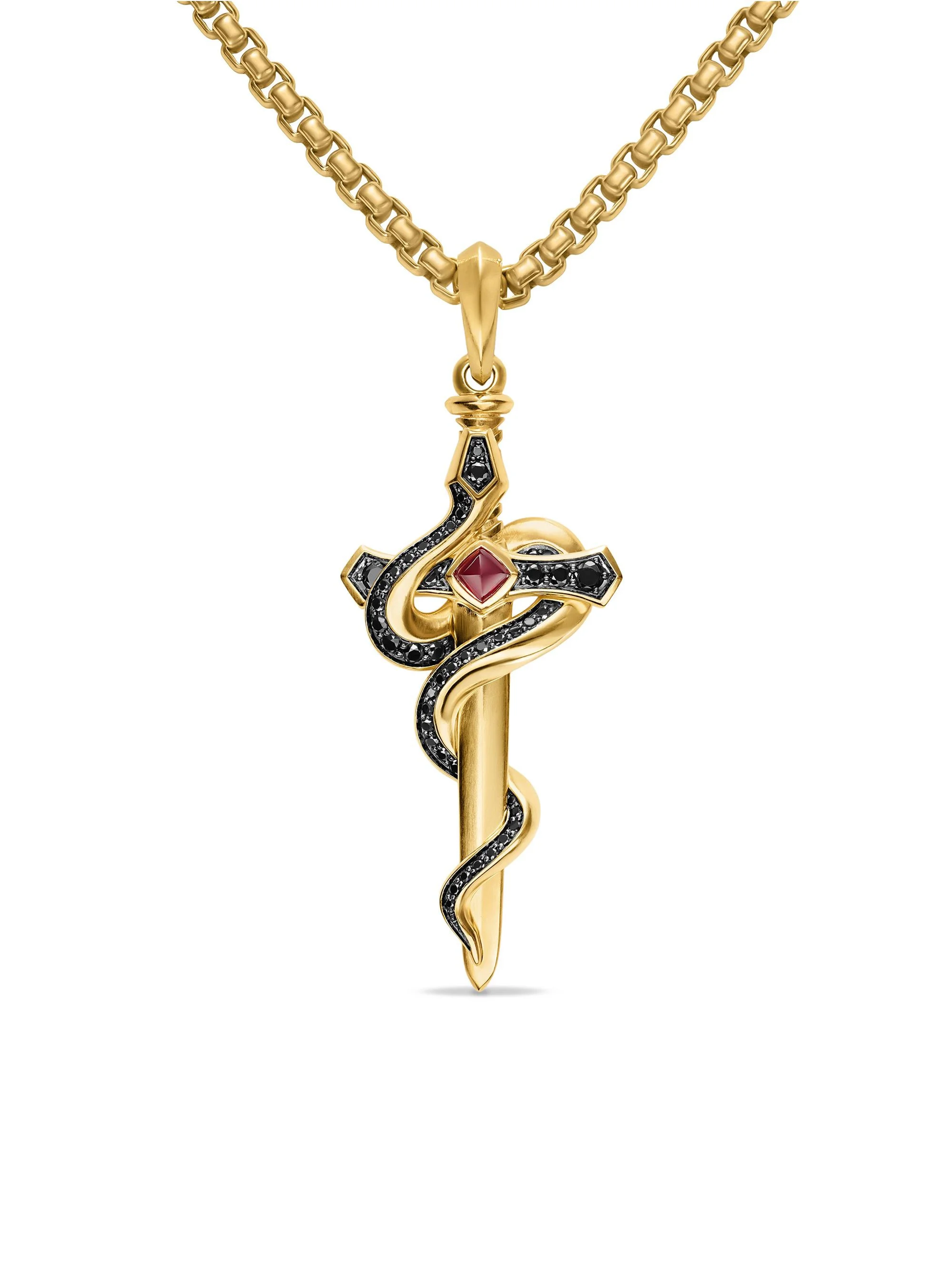 Men's Ouroboros Snake Amulet in 18K Yellow Gold - Ruby - 1
