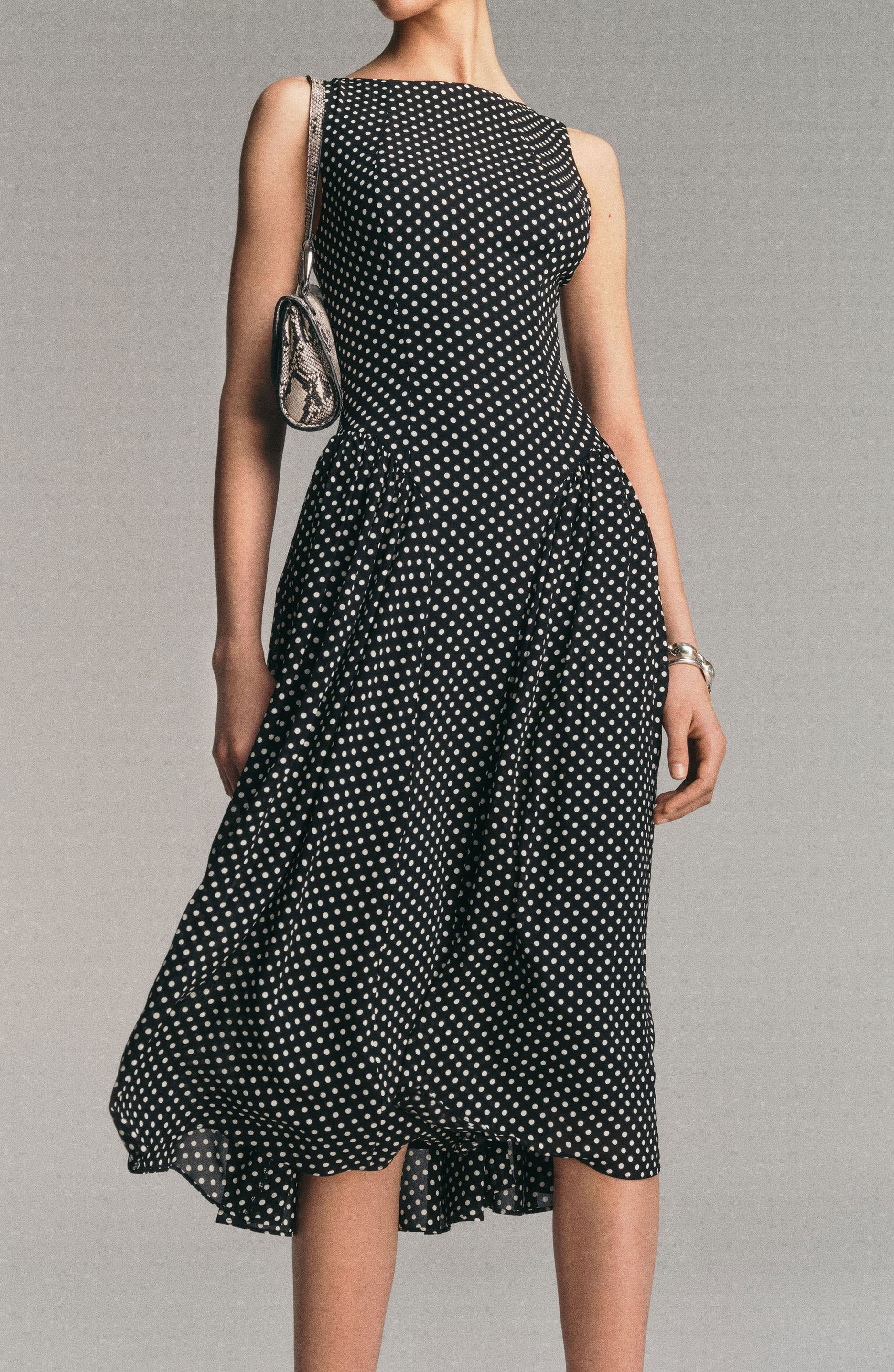 Reformation Anelis Polka Dot Sleeveless Fit & Flare Dress in Caviar Dot at Nordstrom - 8