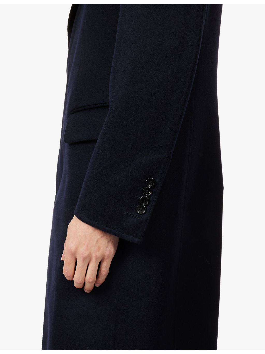 Notched-Lapel Long-Sleeve Wool Cashmere Blend Overcoat - 5