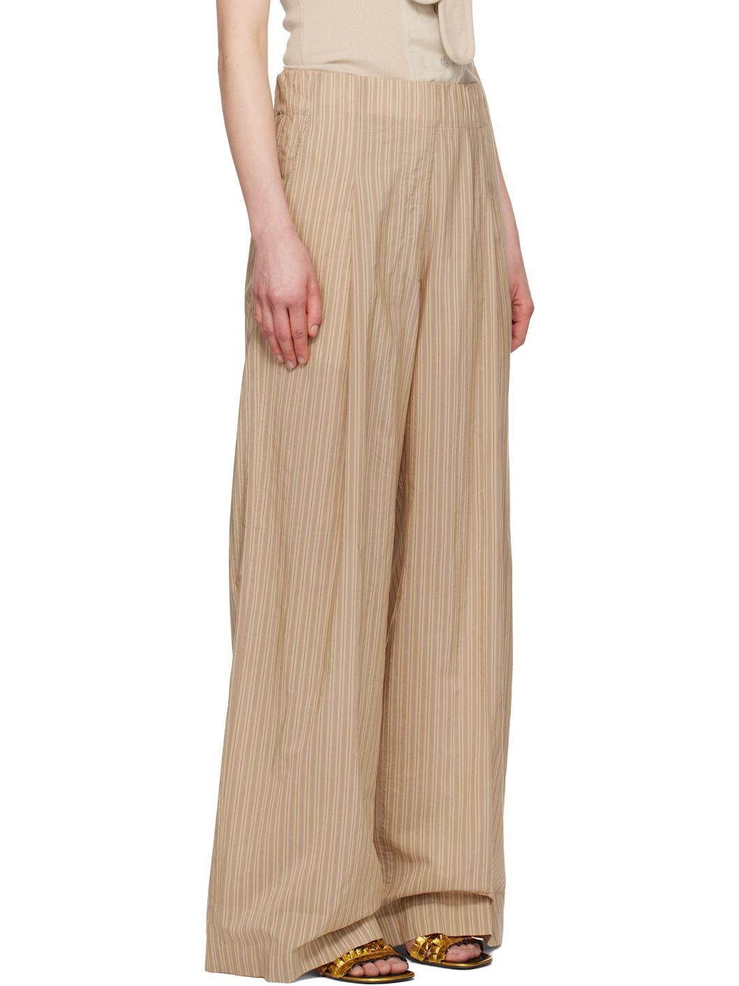 Beige Striped Trousers - 2