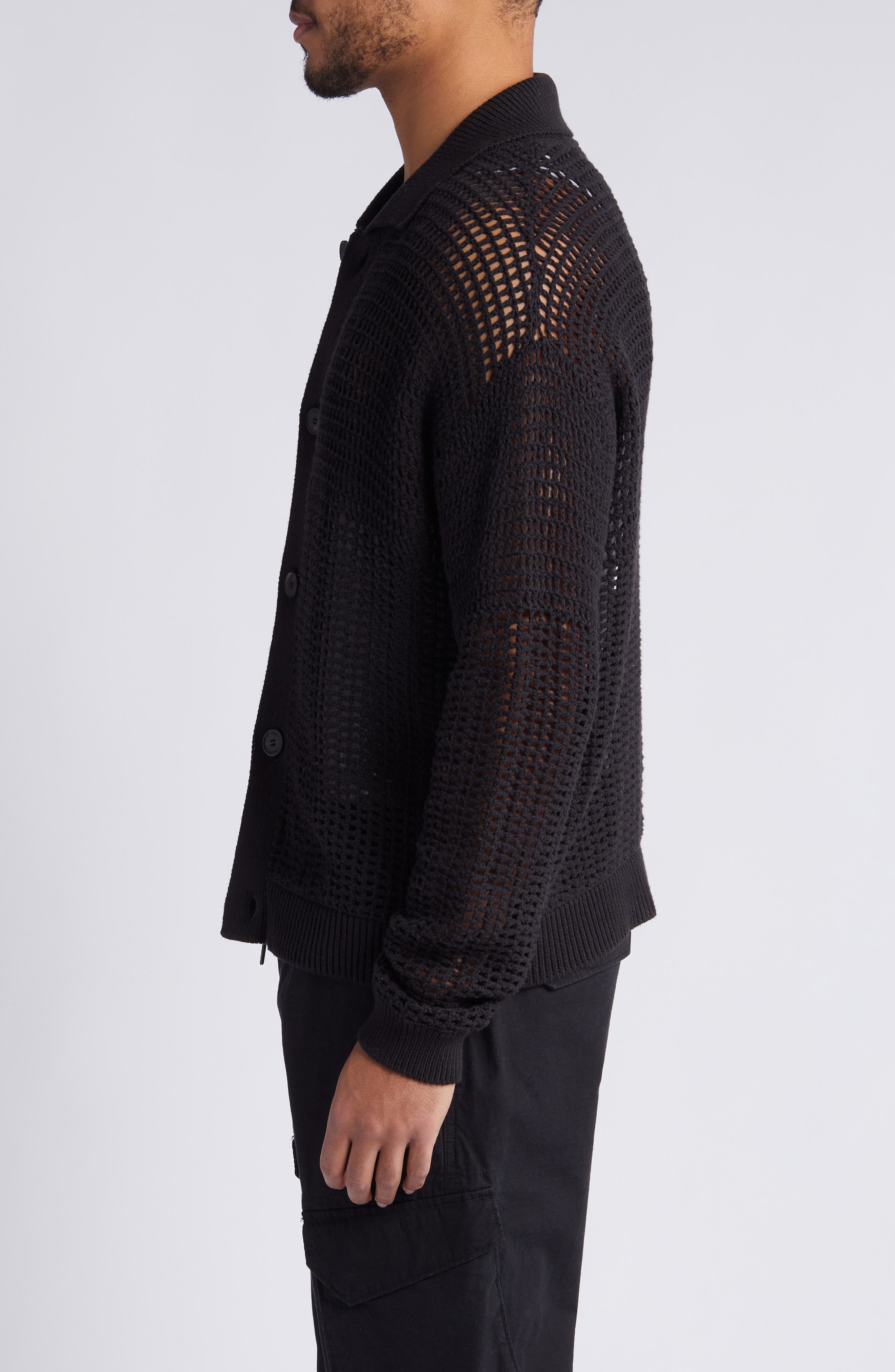 Mixed Open Stitch Cotton Cardigan - 3