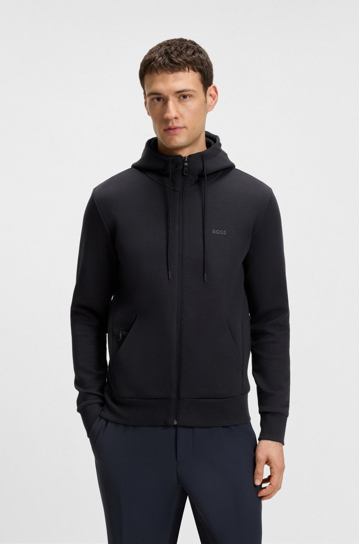 STRETCH-COTTON ZIP-UP HOODIE WITH LOGO PRINT - 2