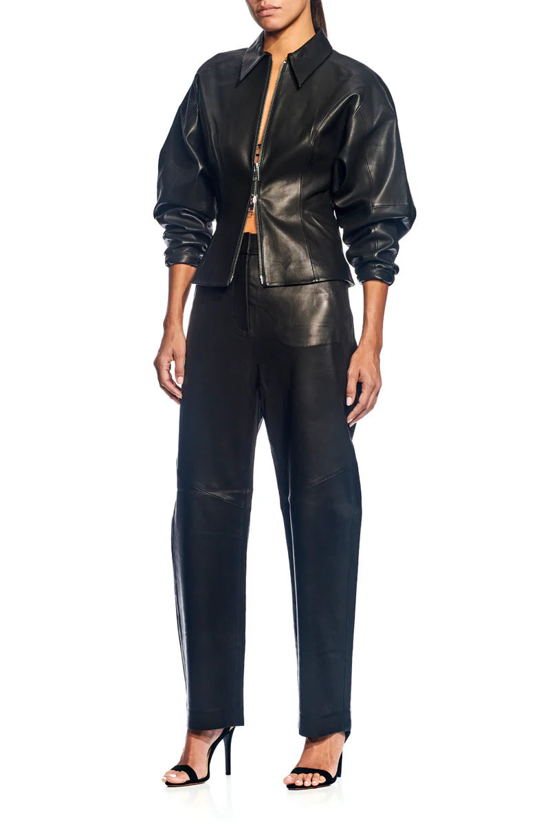 Fitted Leather Jacket Black - 3