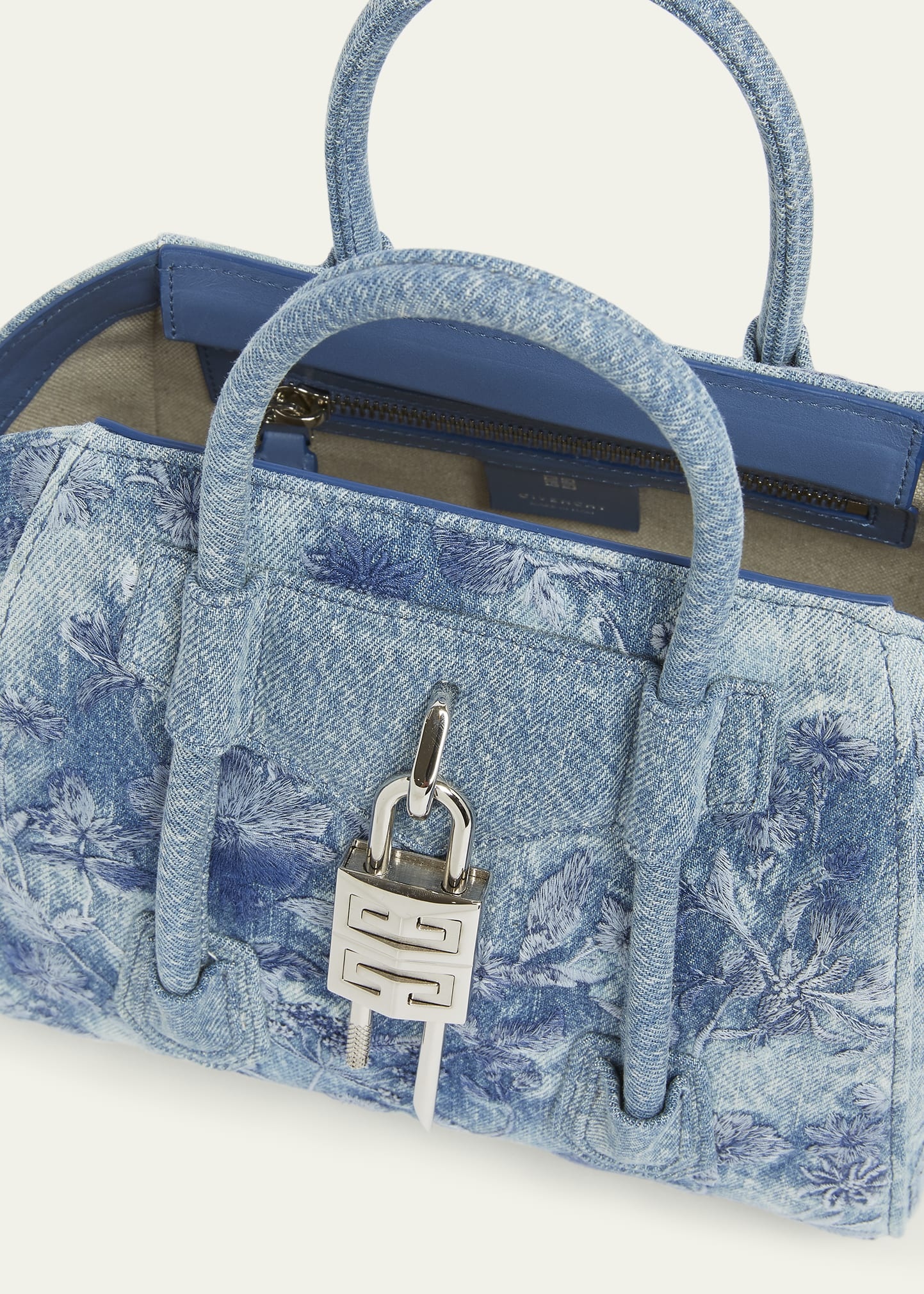 Antigona Lock Mini Top-Handle Bag in Floral Distressed Denim - 4