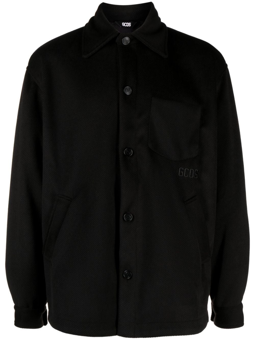 logo-embroidered button-up jacket - 1