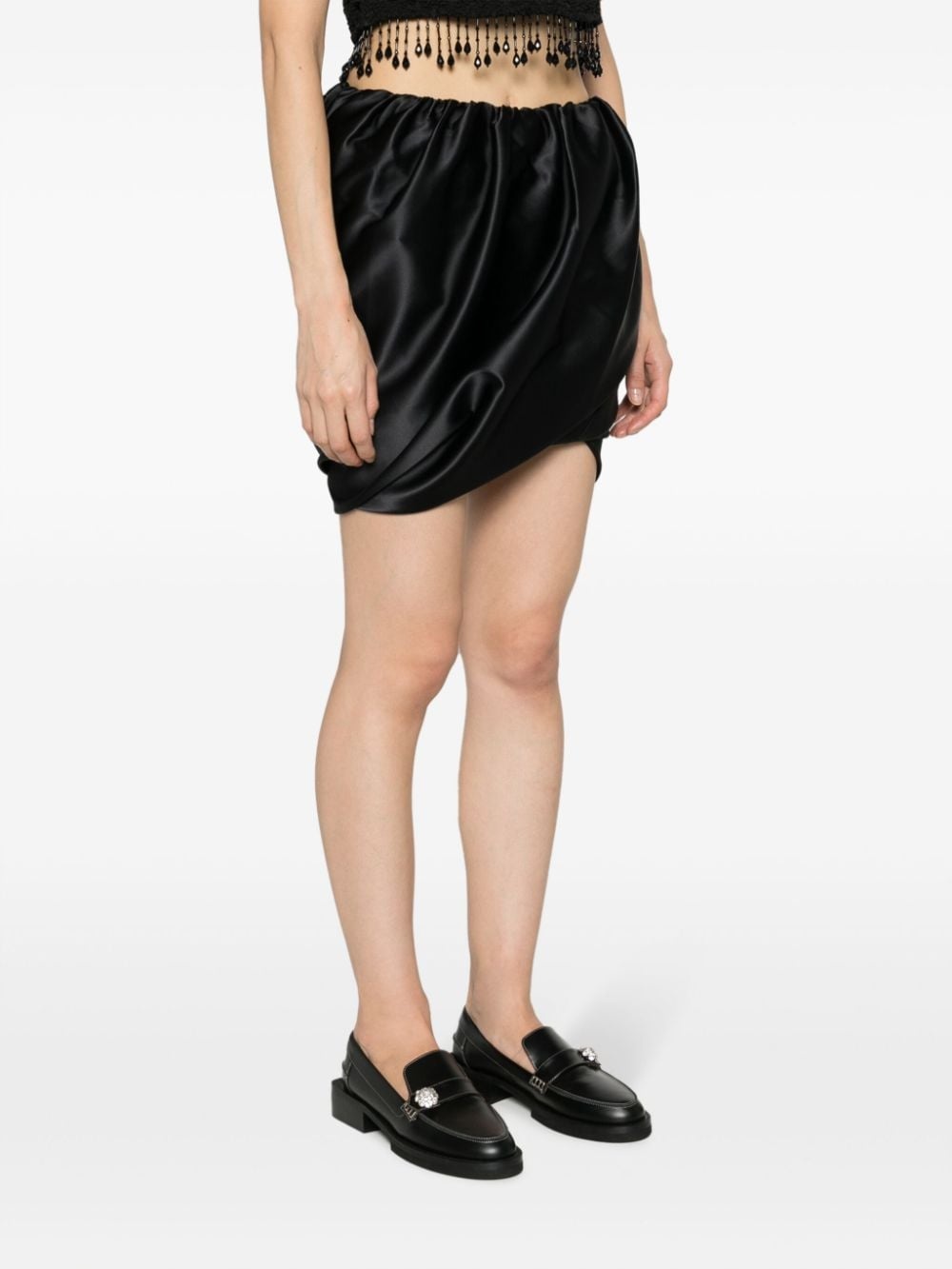 draped satin mini skirt - 3