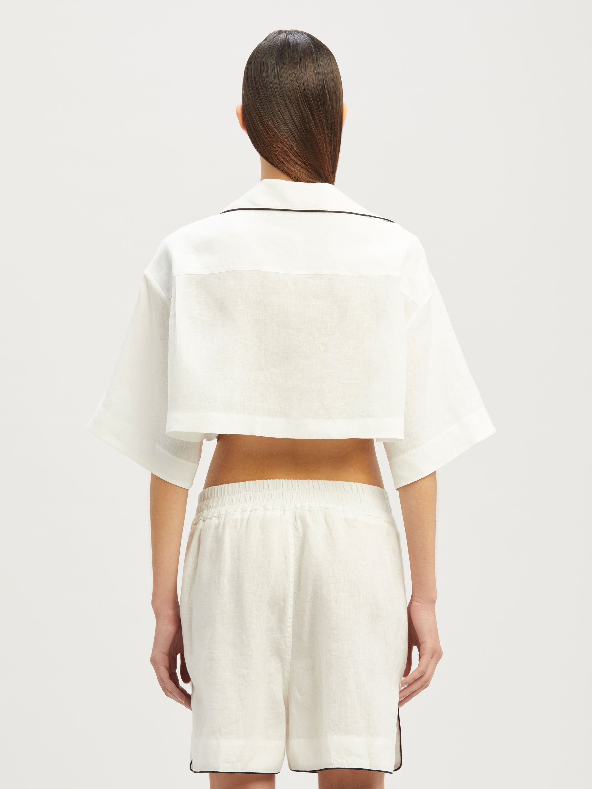 Cropped Linen Bowling Shirt - 5