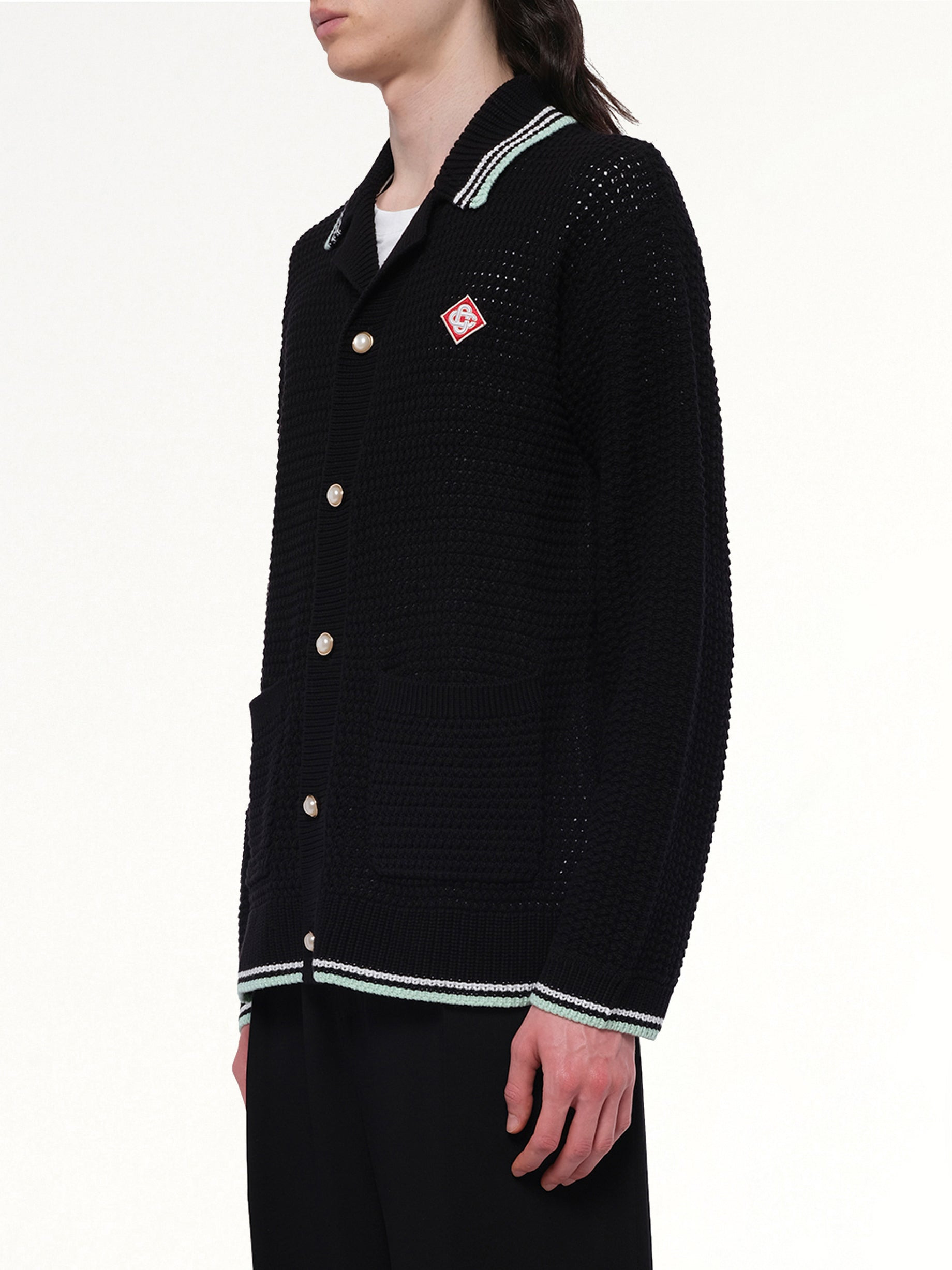 Embroidered Crochet Shirt in Black - 3