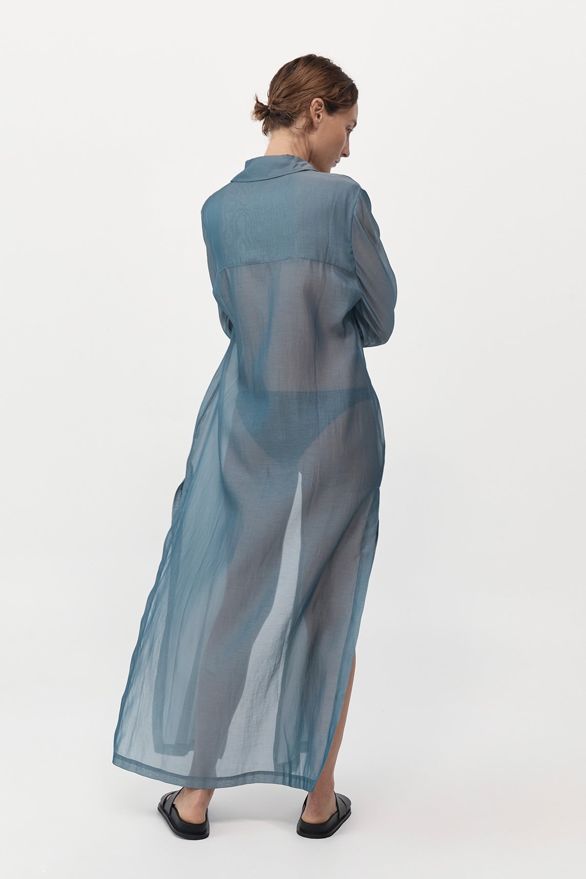 Sheer Shirt Dress - Slate - 4
