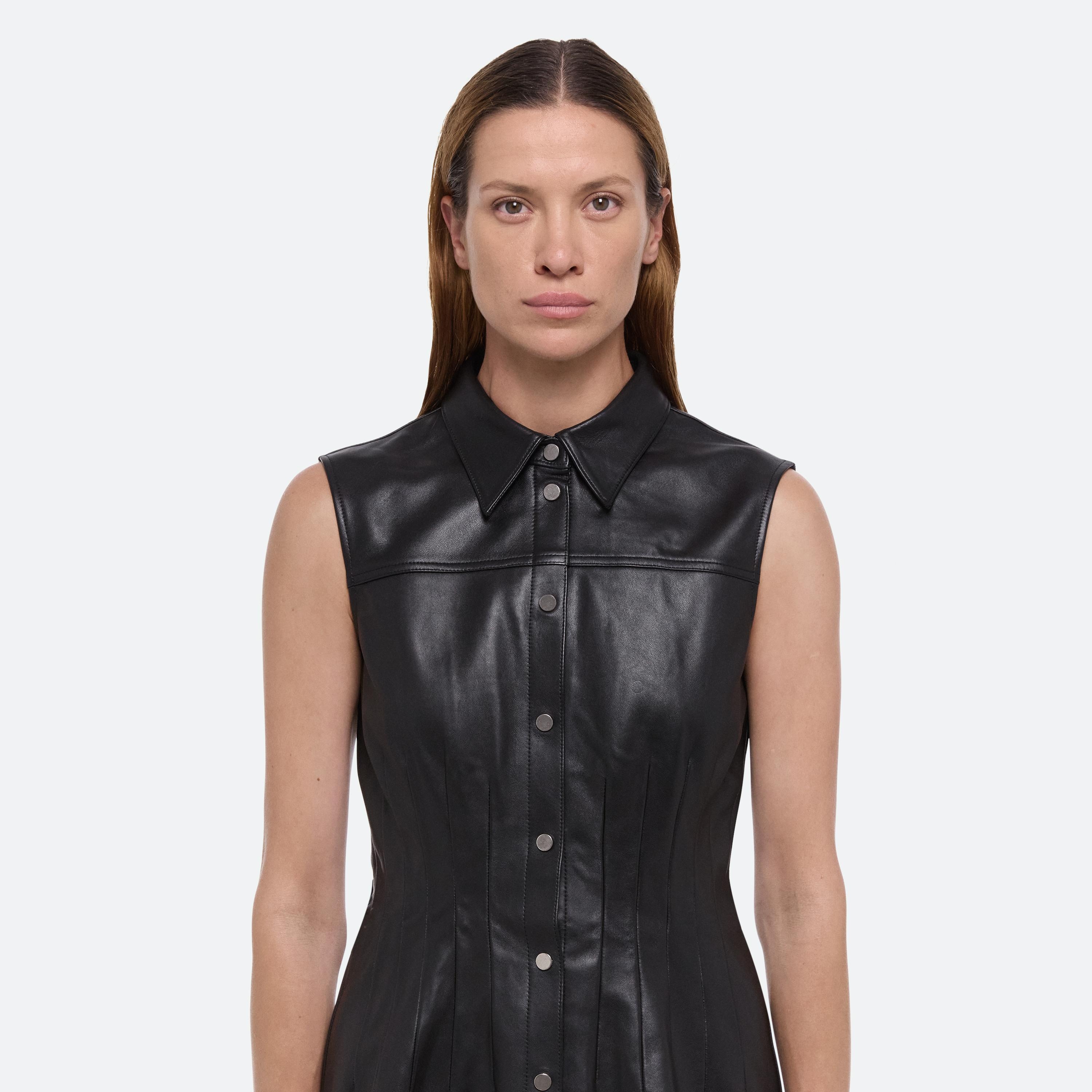 LEATHER WAISTED DART SHIRT - 6