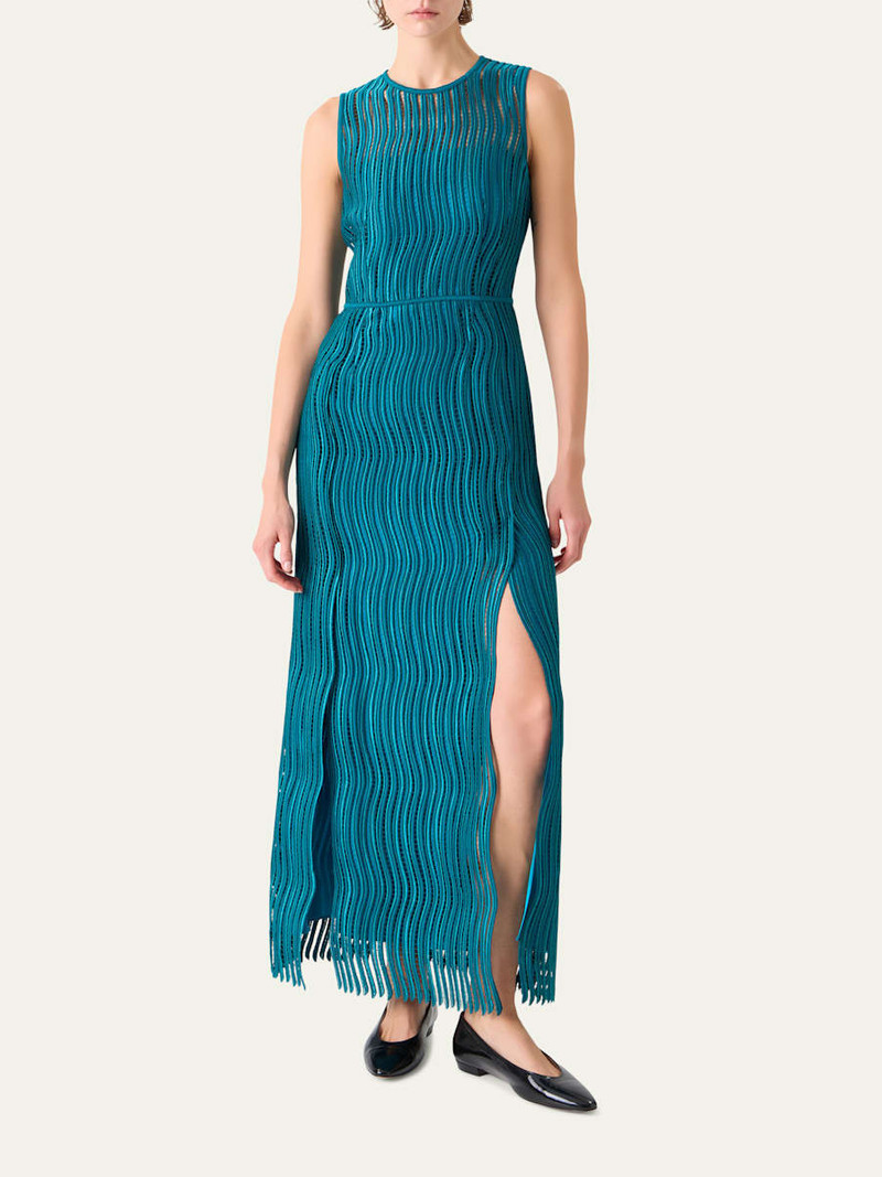 AKRIS Sleeveless Techno Wave Guipure Side-Slits Gown outlook