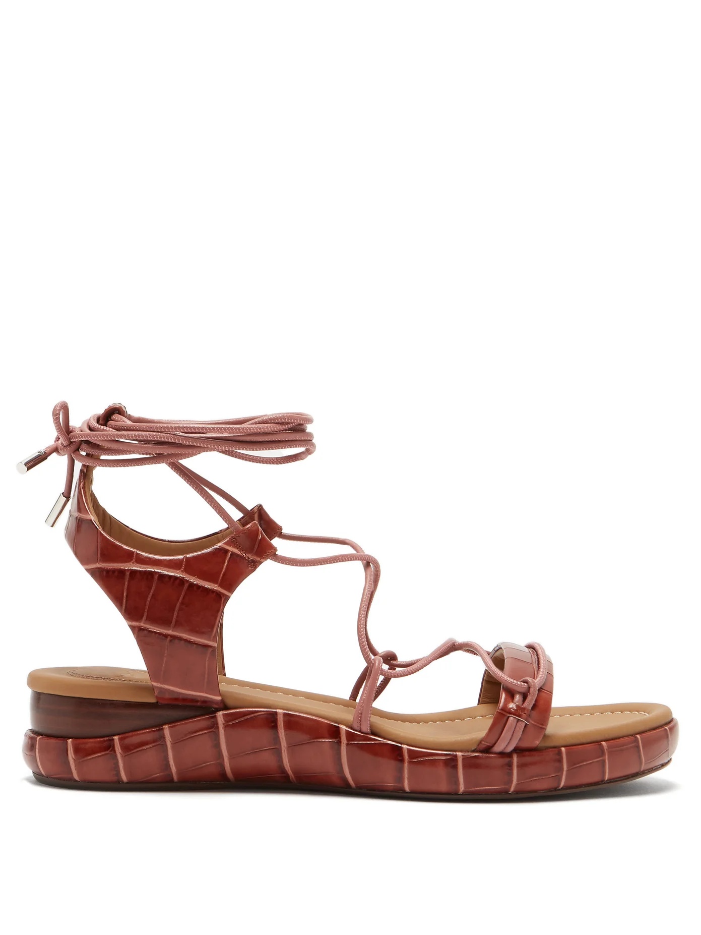 Wraparound crocodile-effect leather sandals - 1