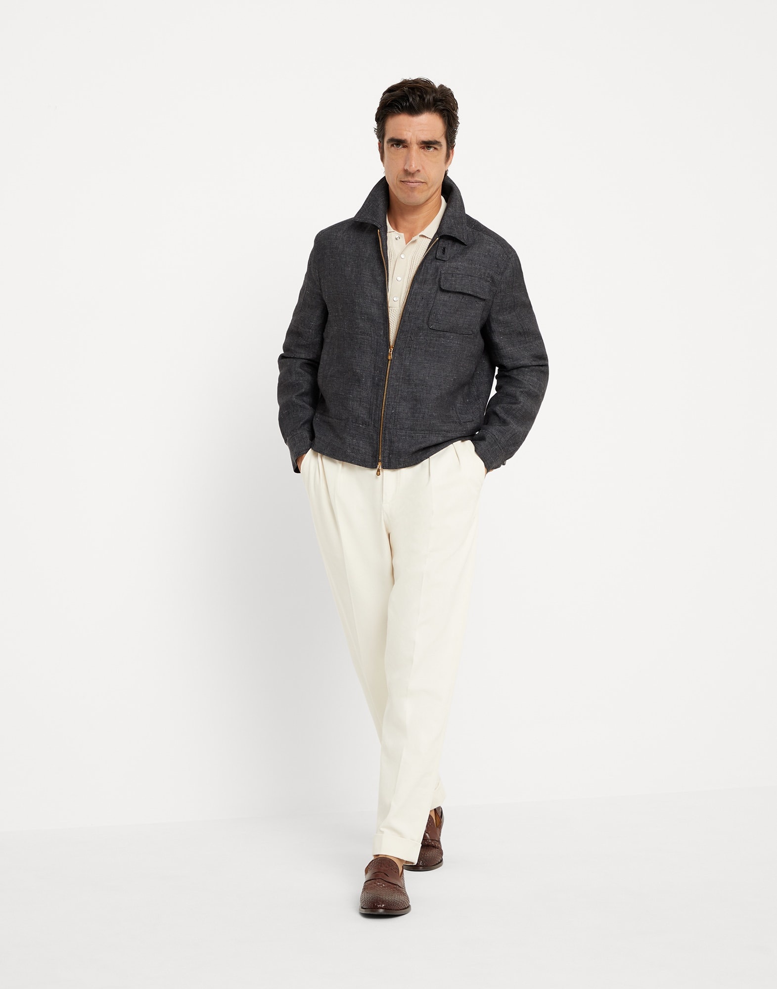 Cotton textured rib knit polo with long sleeves - 5