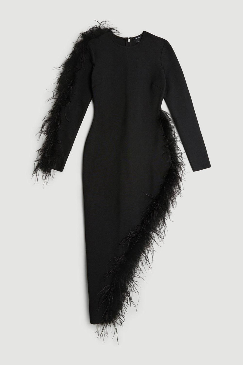Figure Form Bandage Knit Split Feather Hem Maxi Dress 4