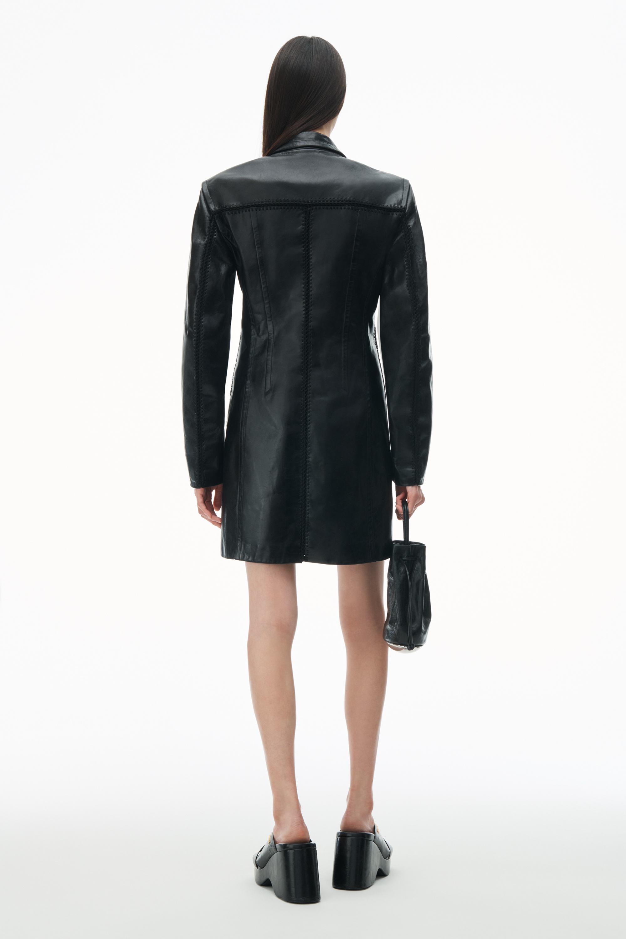 Leather Coat With Crochet Seams - 5