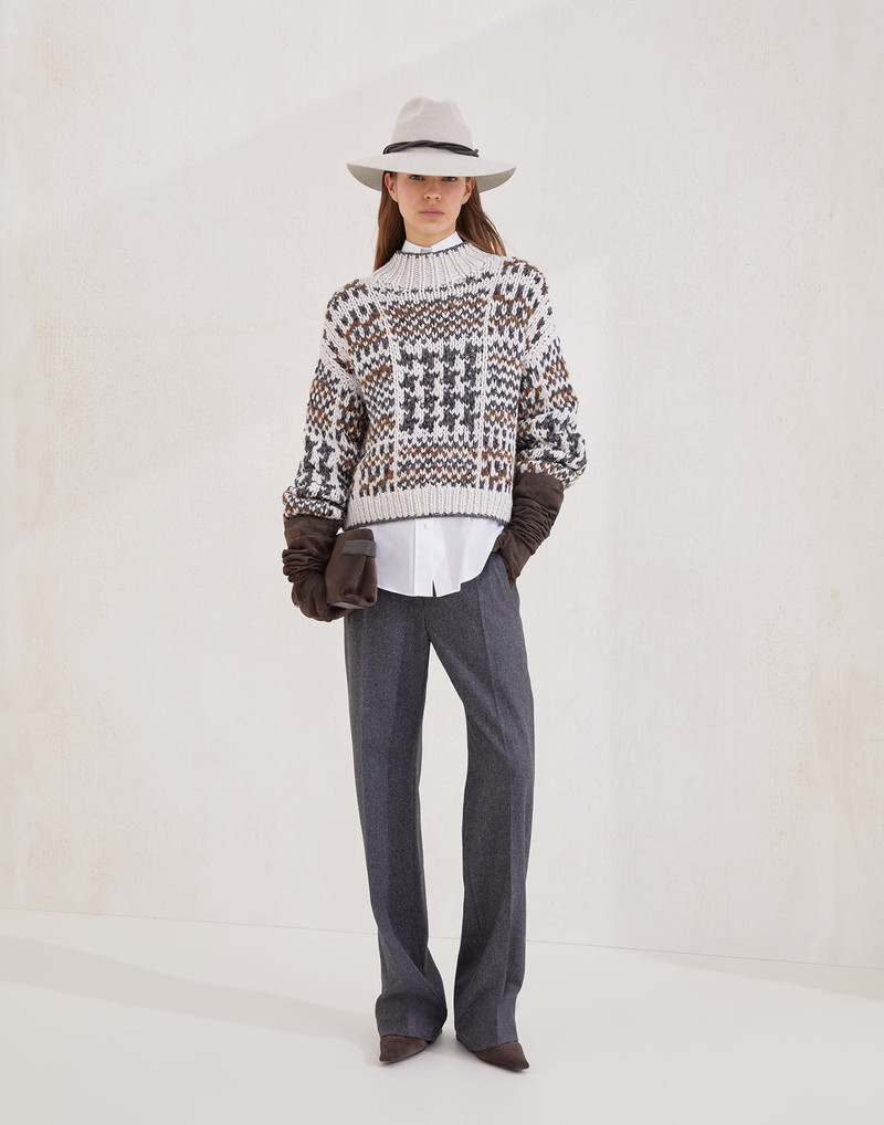 Virgin wool flannel straight loose trousers 4