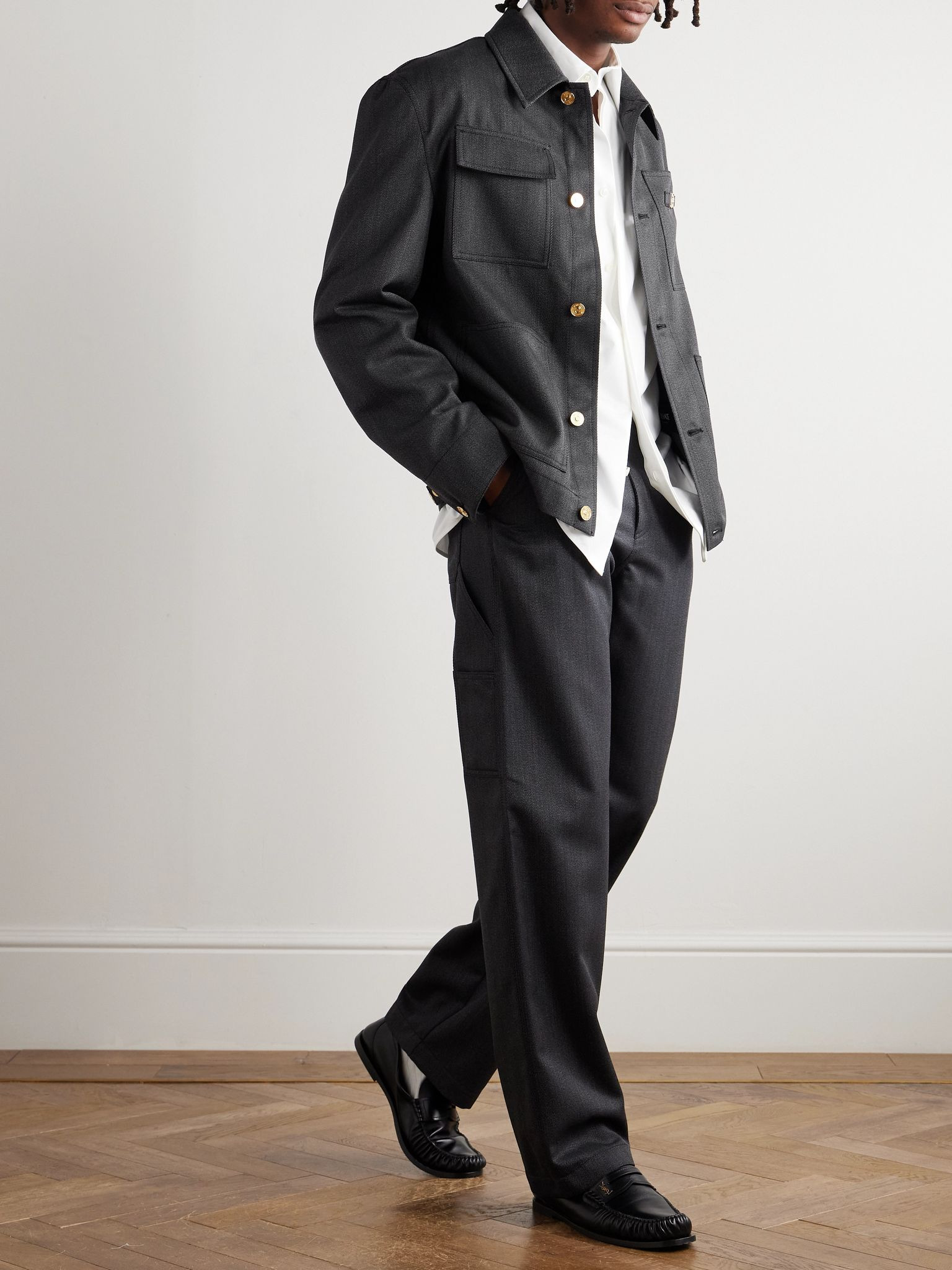Embellished Wool-Mouliné Blouson Jacket Gray - 2