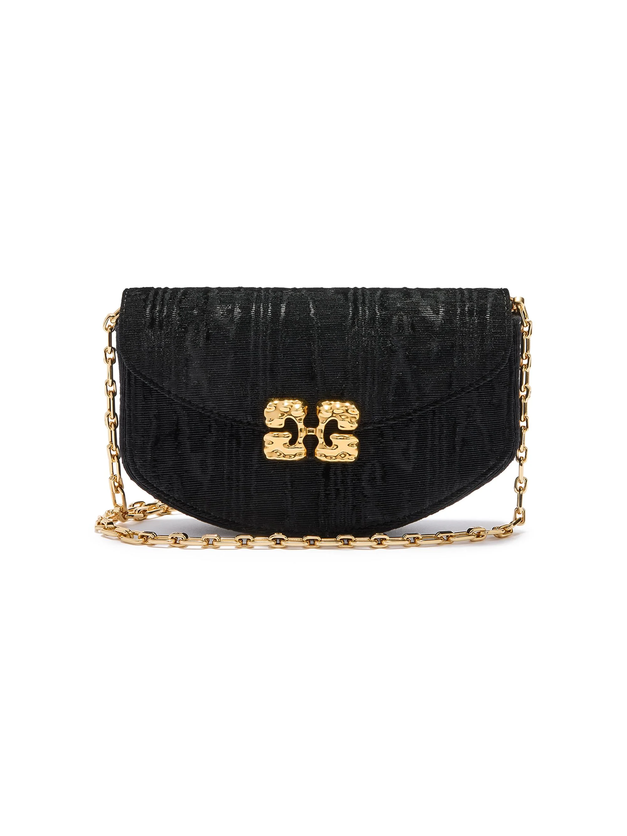 Women's Lulu Velvet Moire Wallet On Chain - Black - 1