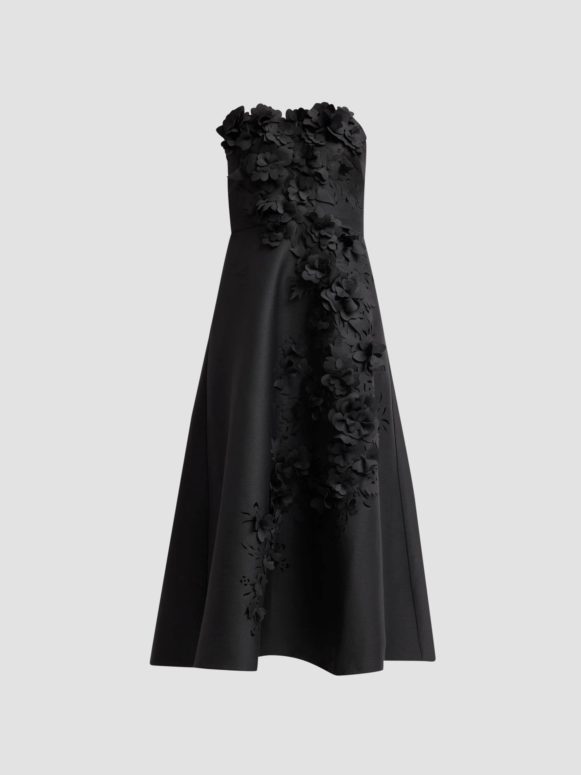 Women's Floral Applique Strapless Cocktail Dress - Black - 1