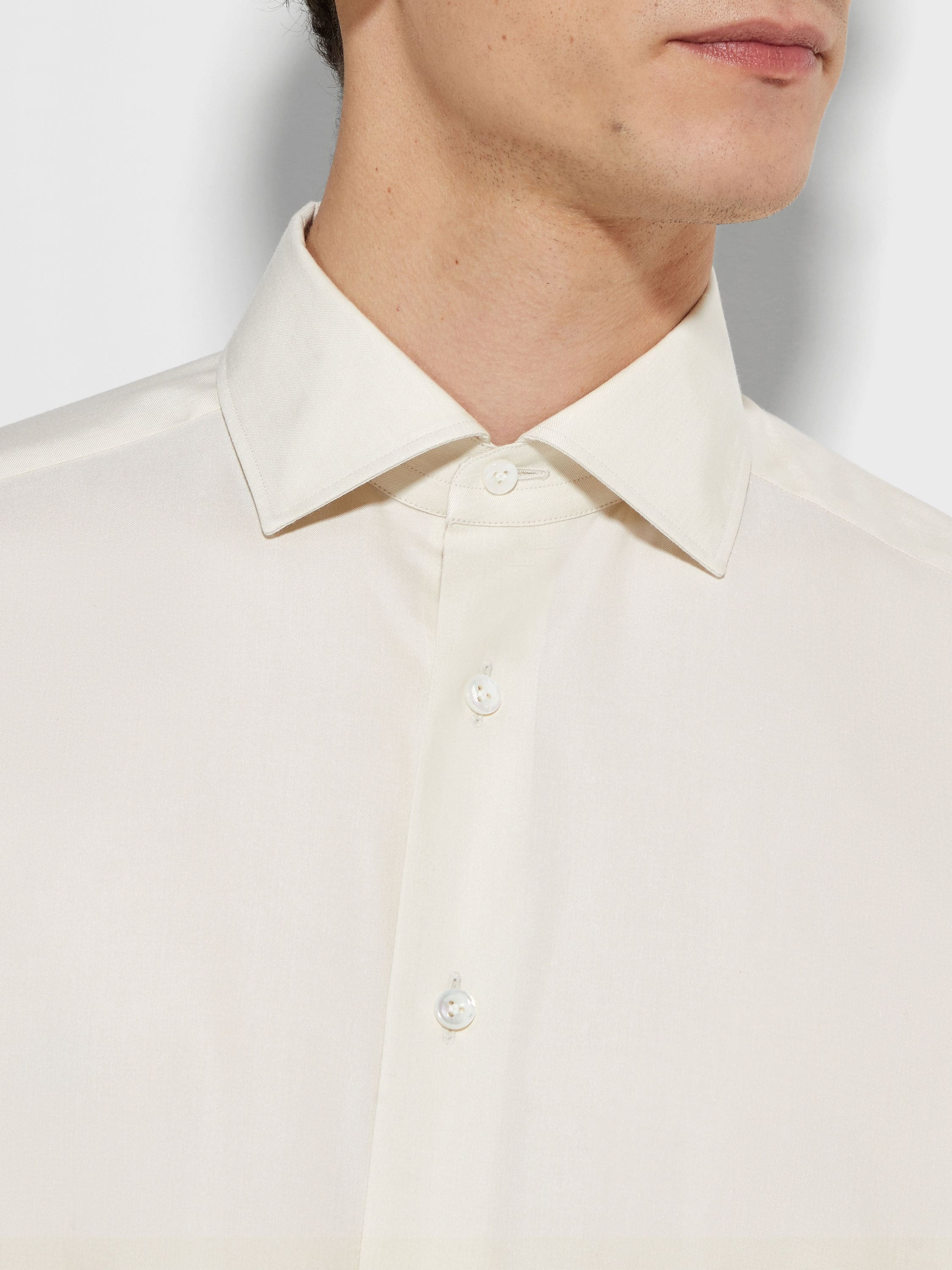 LIGHT BEIGE SILK COTTON AND CASHMERE SHIRT - 3