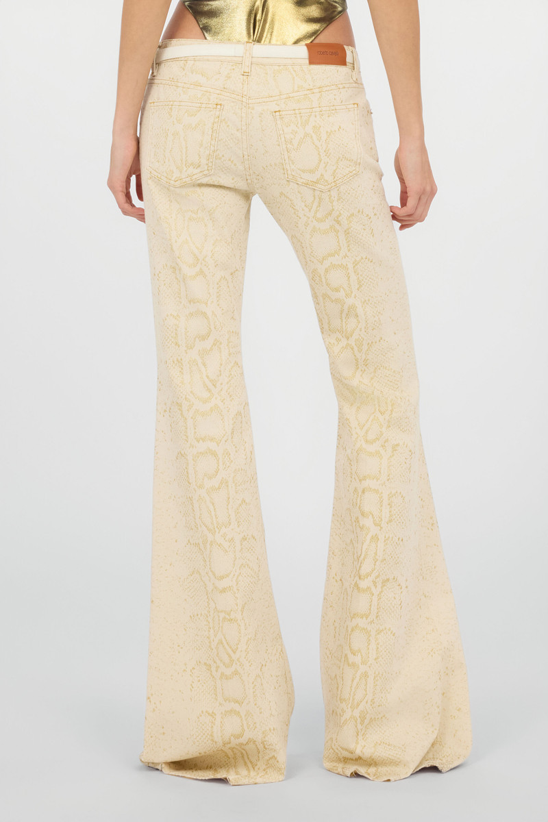 White Flared Jeans with Gold Python Motif 4