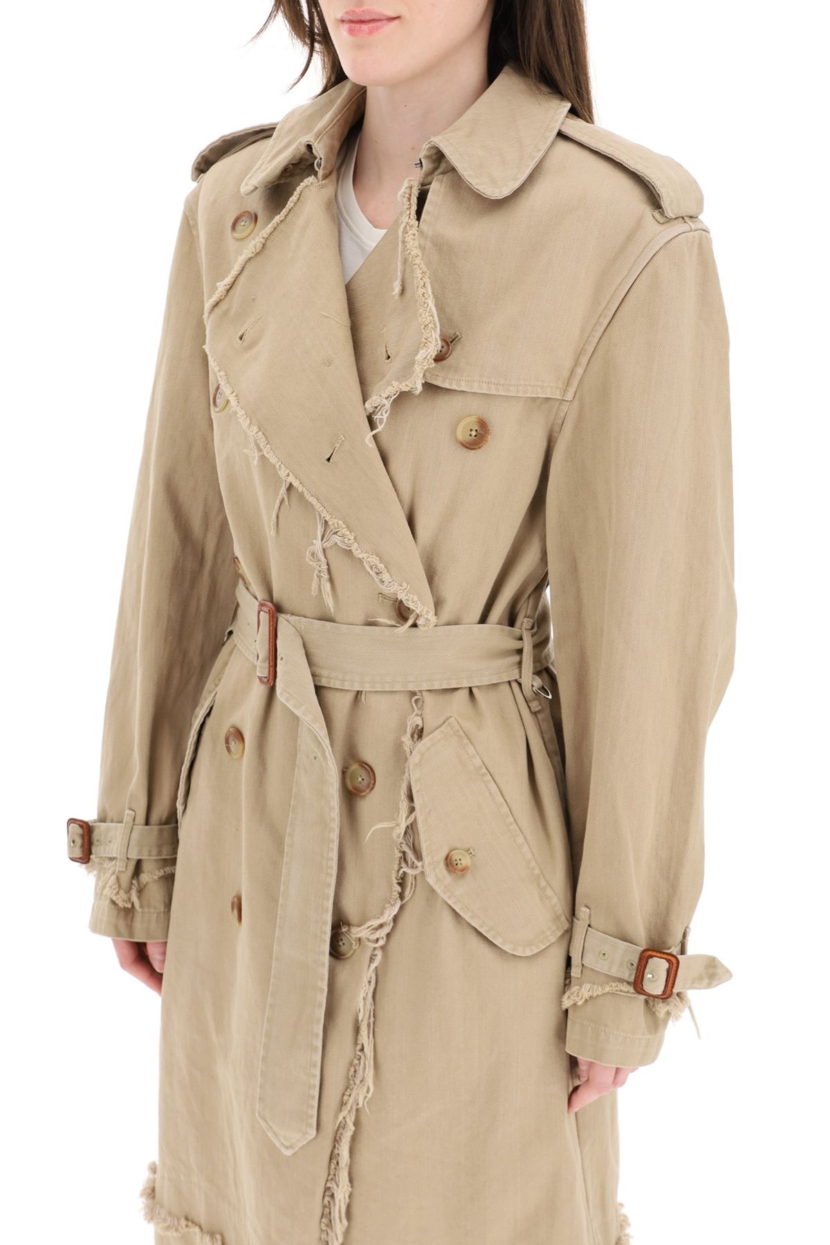 SHREDDED TRENCH COAT WITH FRAYED EDGES - 5