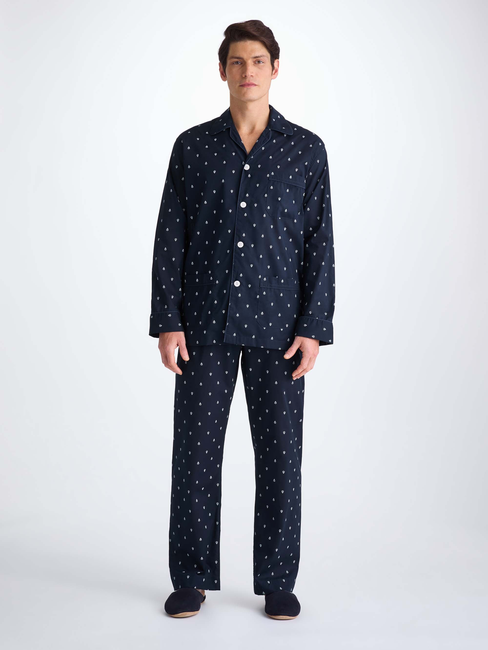 Men's Classic Fit Pajamas Cotton Batiste Navy Paisley Motif - 3
