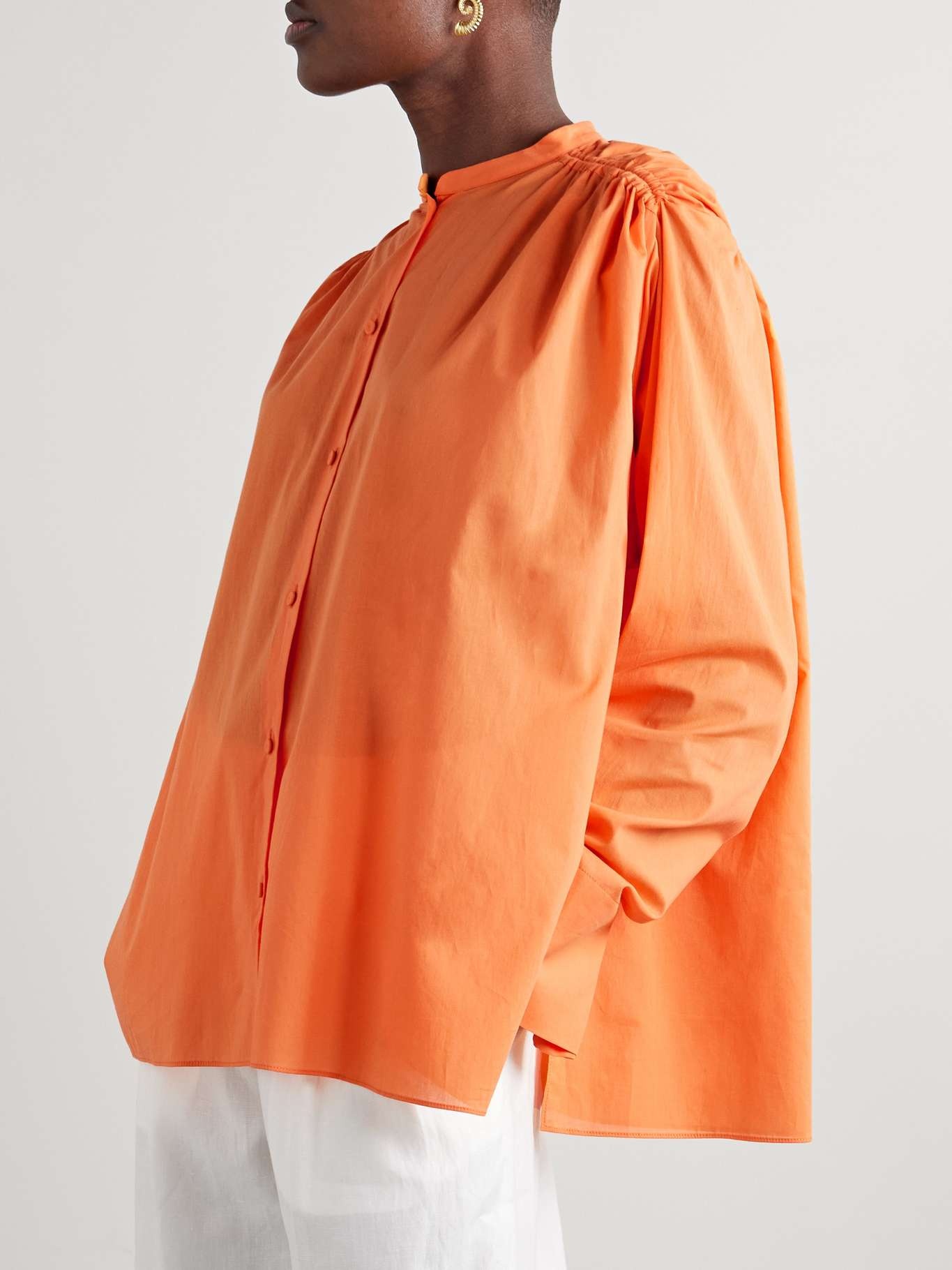Gathered cotton-voile shirt Orange - 3