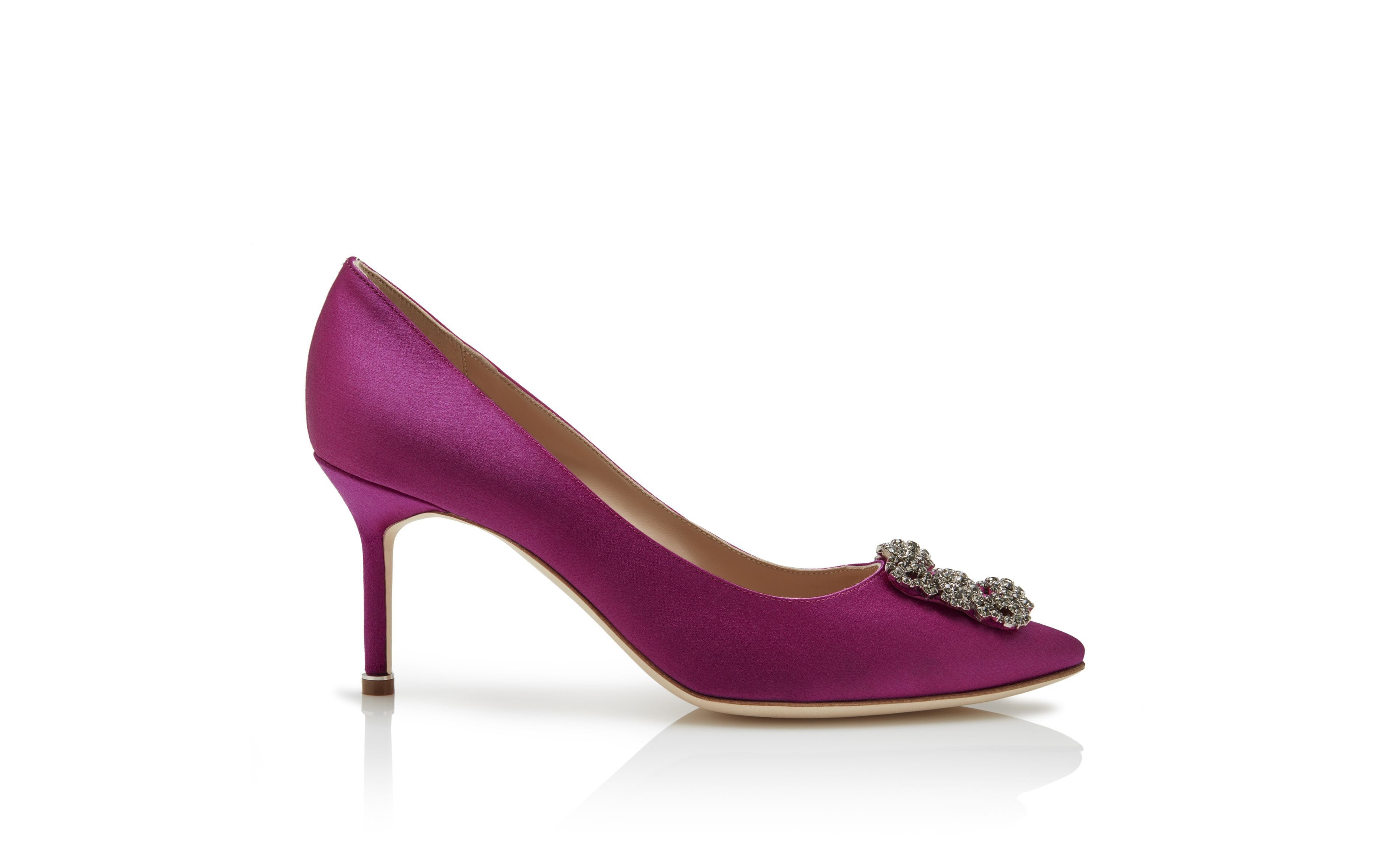 Dark Fuchsia Satin Jewel Buckle Pumps - 1