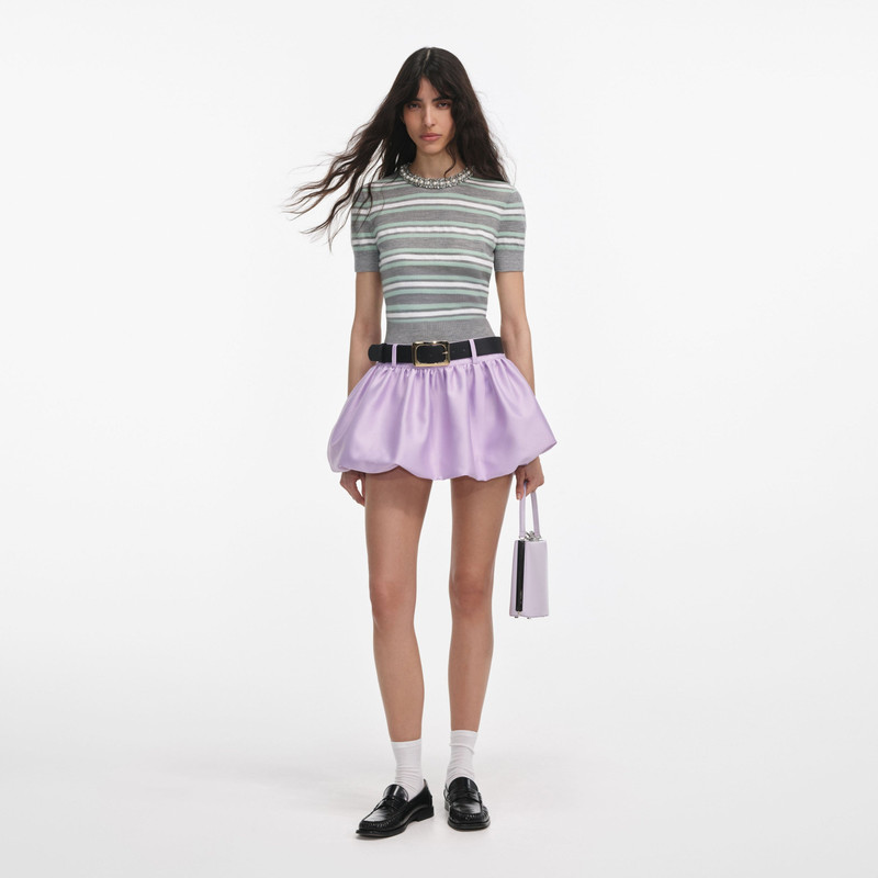 Grey Striped Crystal Trim Knit Top - 1