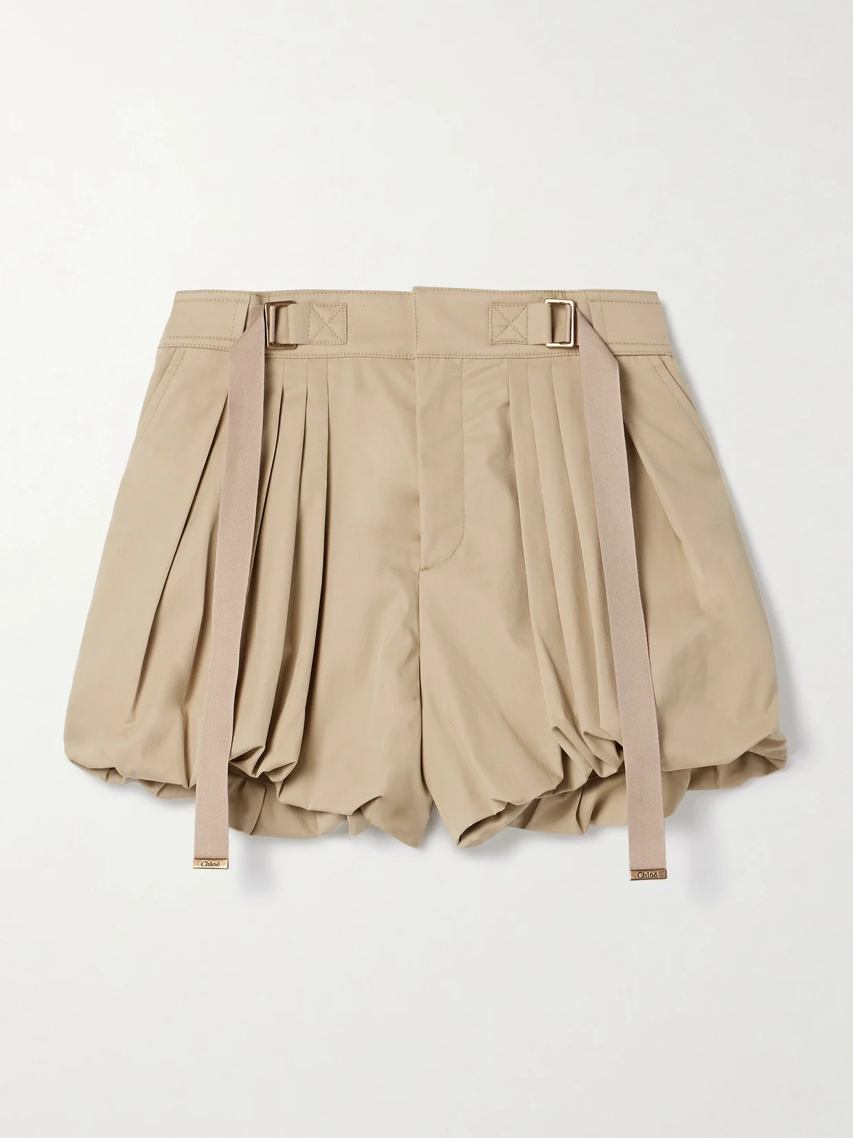 Embroidered Buckled Pleated Cotton-poplin Shorts - 1