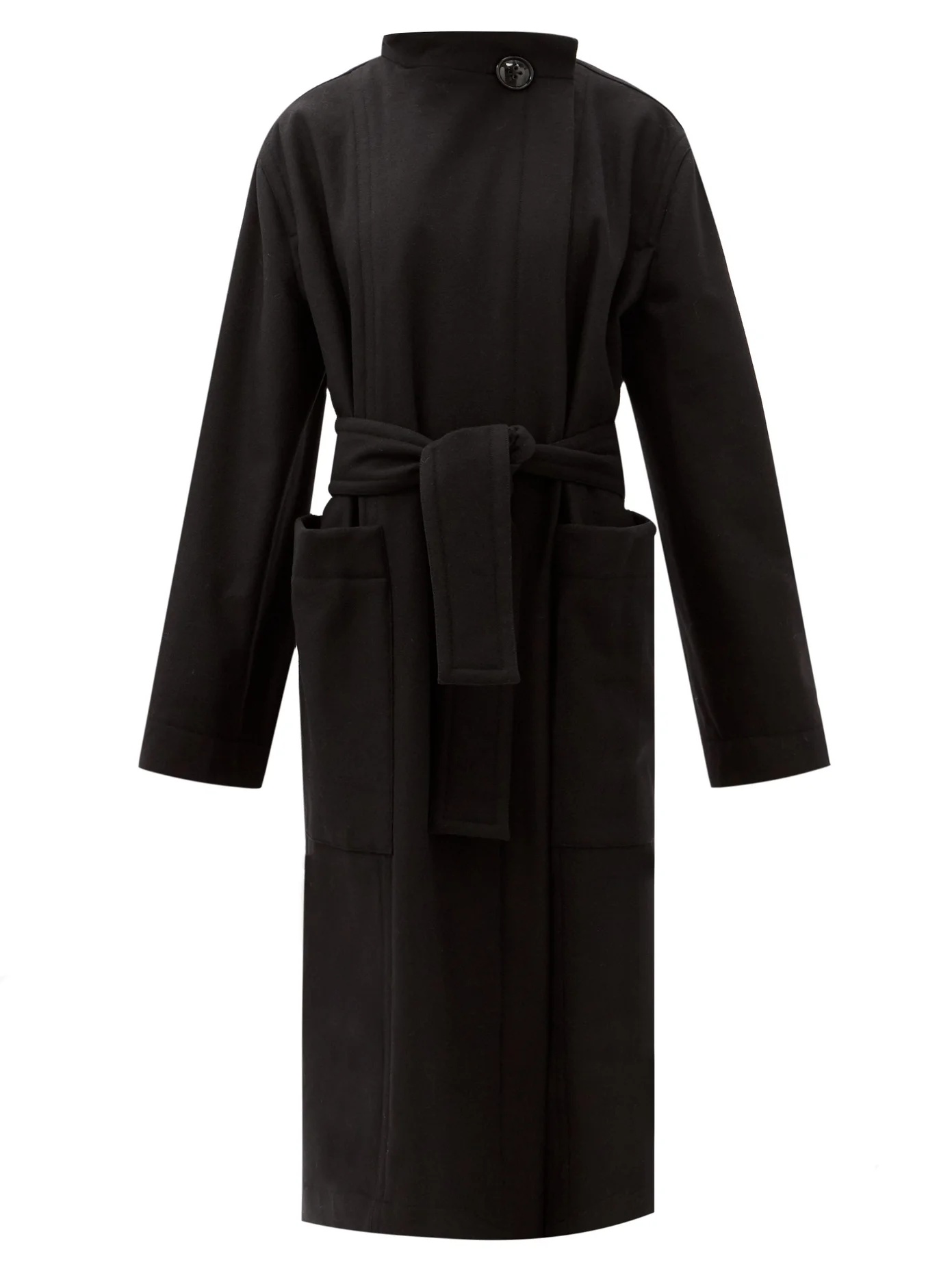 Stand-collar felted wool-blend longline wrap coat - 1